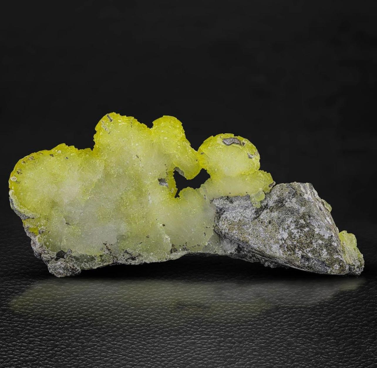 American Colonial Lemon-Yellow Botryoidal Brucite Crystals On Chromite Matrix From Pakistan For Sale