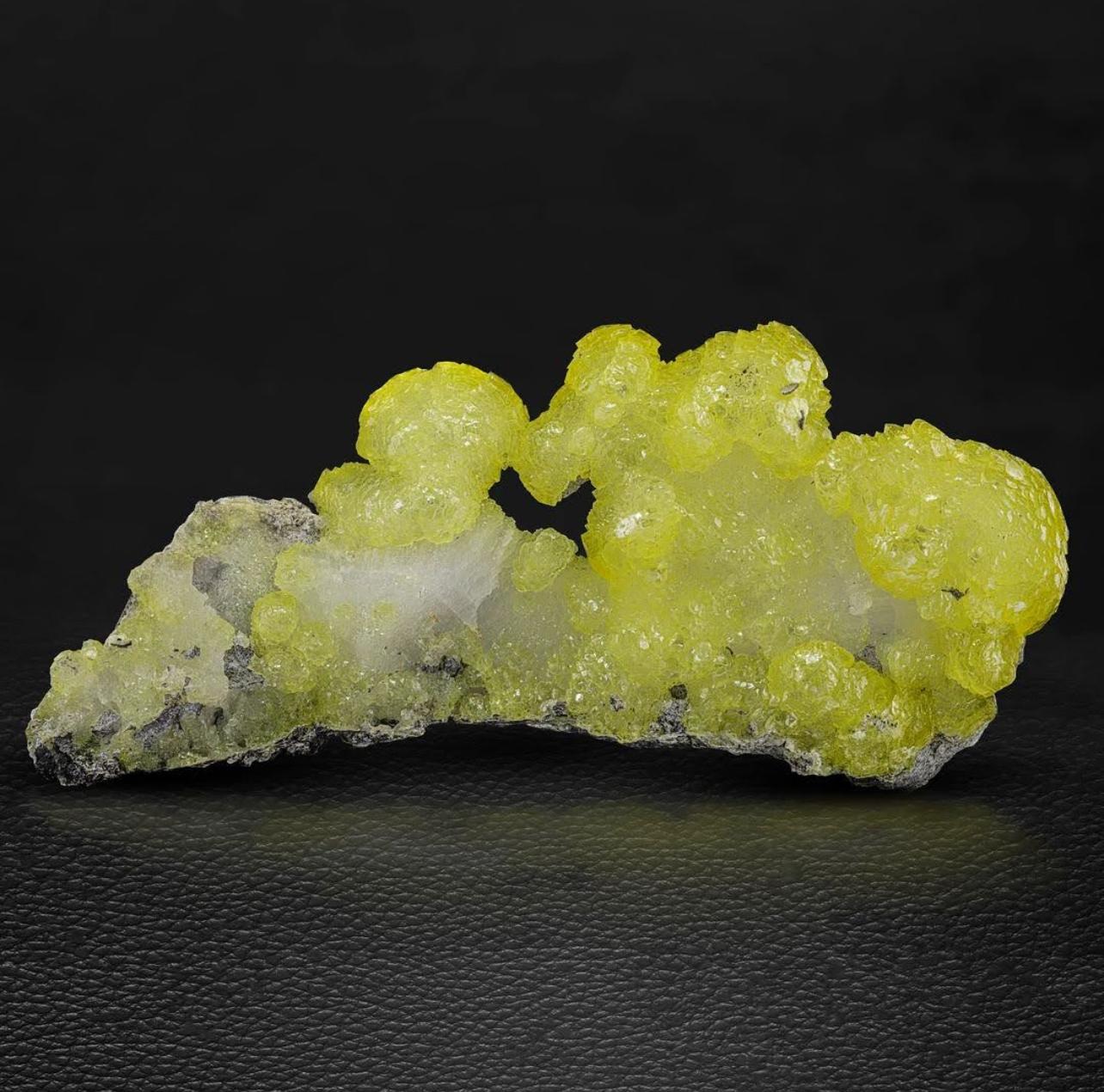 Pakistani Lemon-Yellow Botryoidal Brucite Crystals On Chromite Matrix From Pakistan For Sale