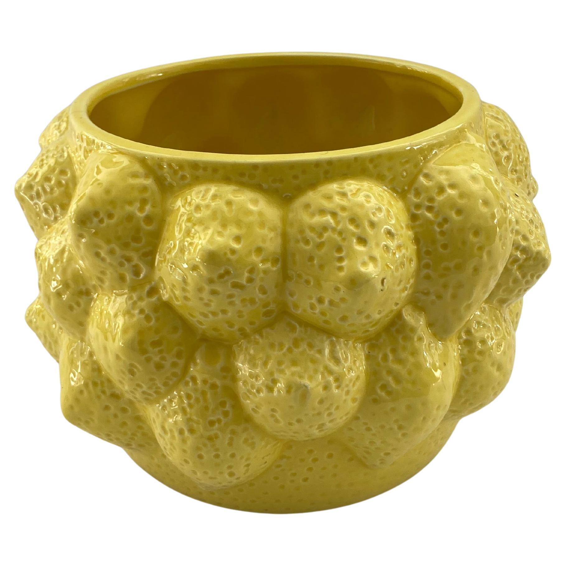 Lemon Yellow Glazed Ceramic Cache Pot For Sale