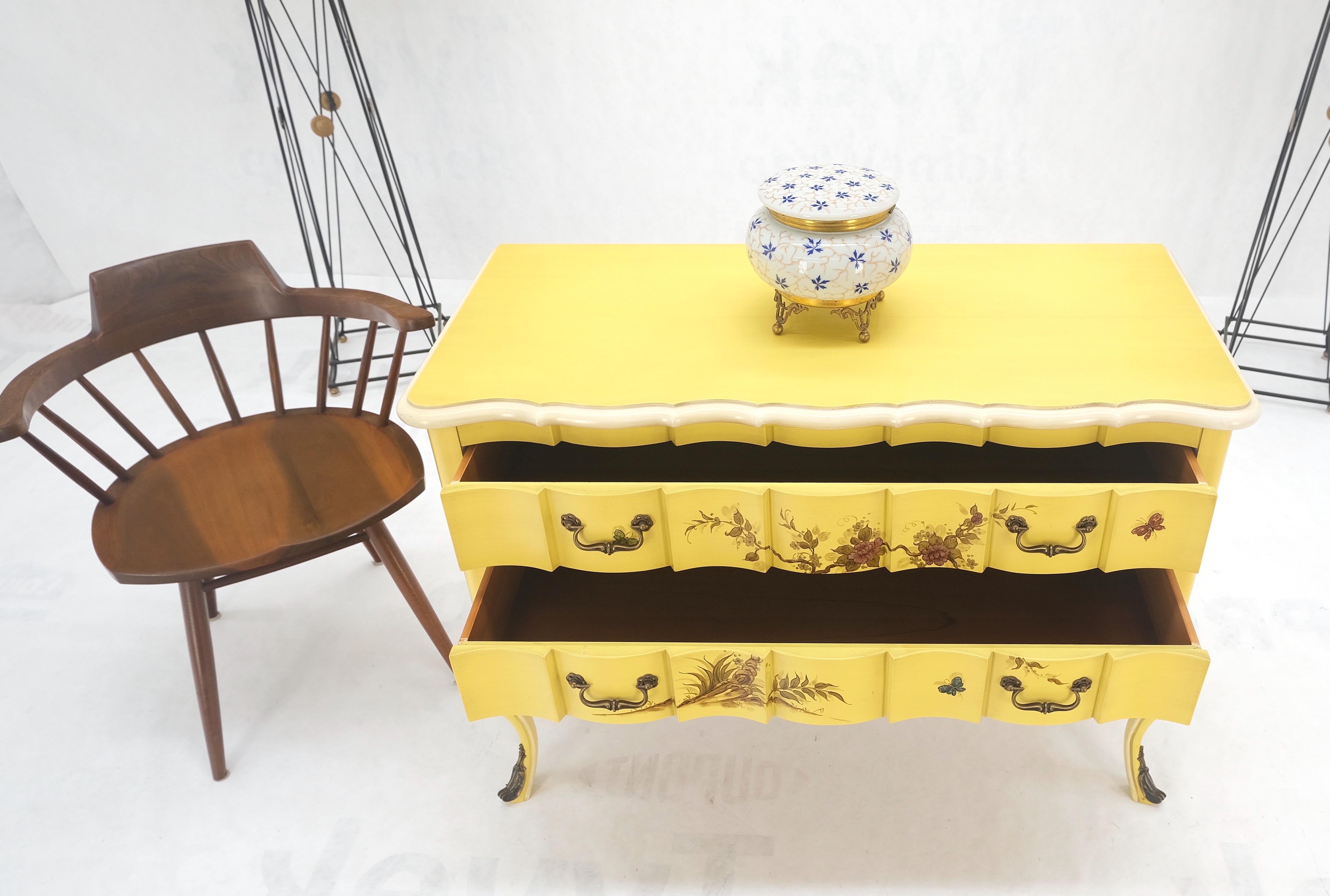 Lemon Yellow White Lacquer Bronze Mounts cabriole Style Leg Two Drawers Console  For Sale 2