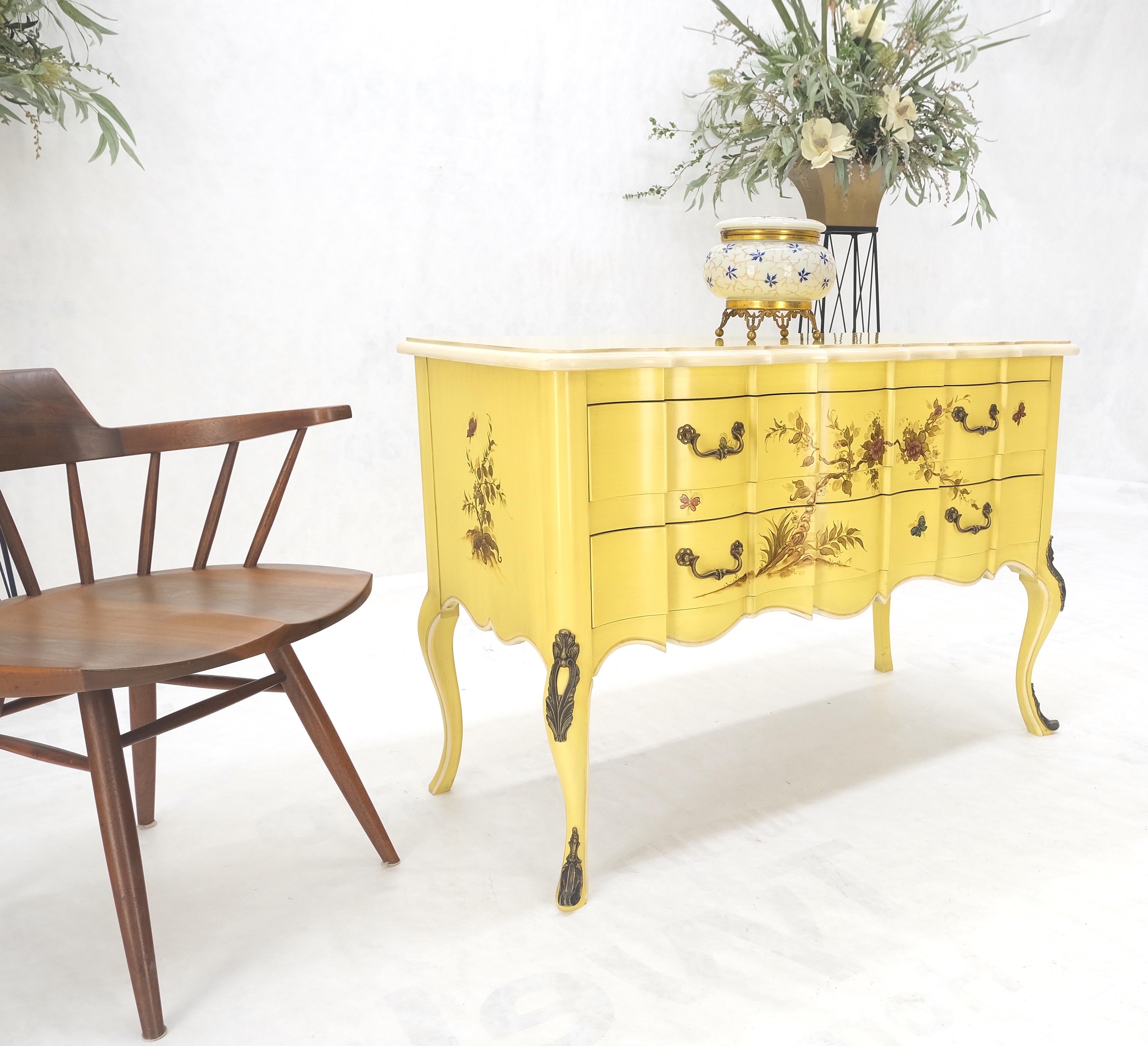 Lemon Yellow White Lacquer Bronze Mounts cabriole Style Leg Two Drawers Console  For Sale 3