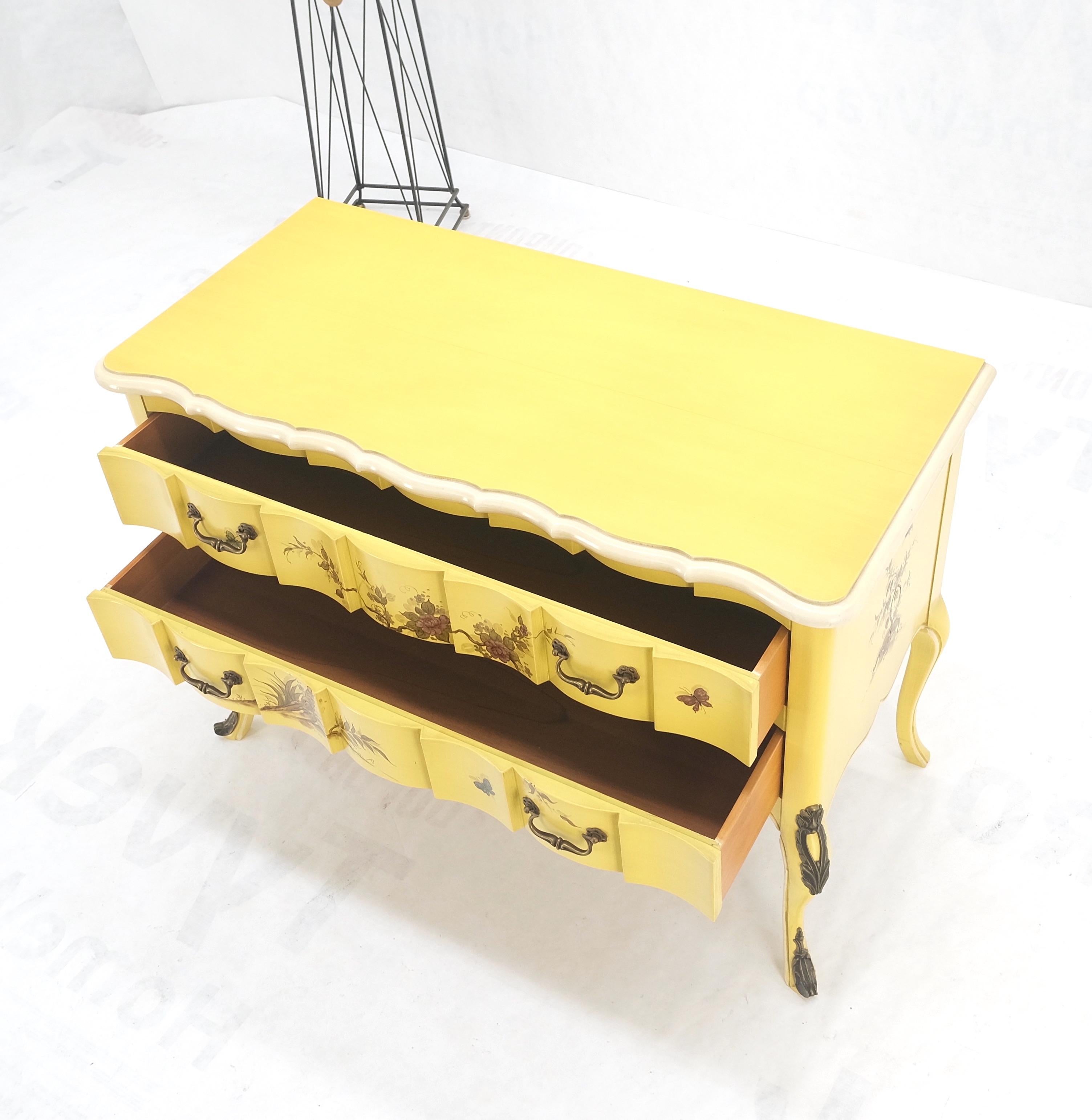 Lemon Yellow White Lacquer Bronze Mounts cabriole Style Leg Two Drawers Console  For Sale 5