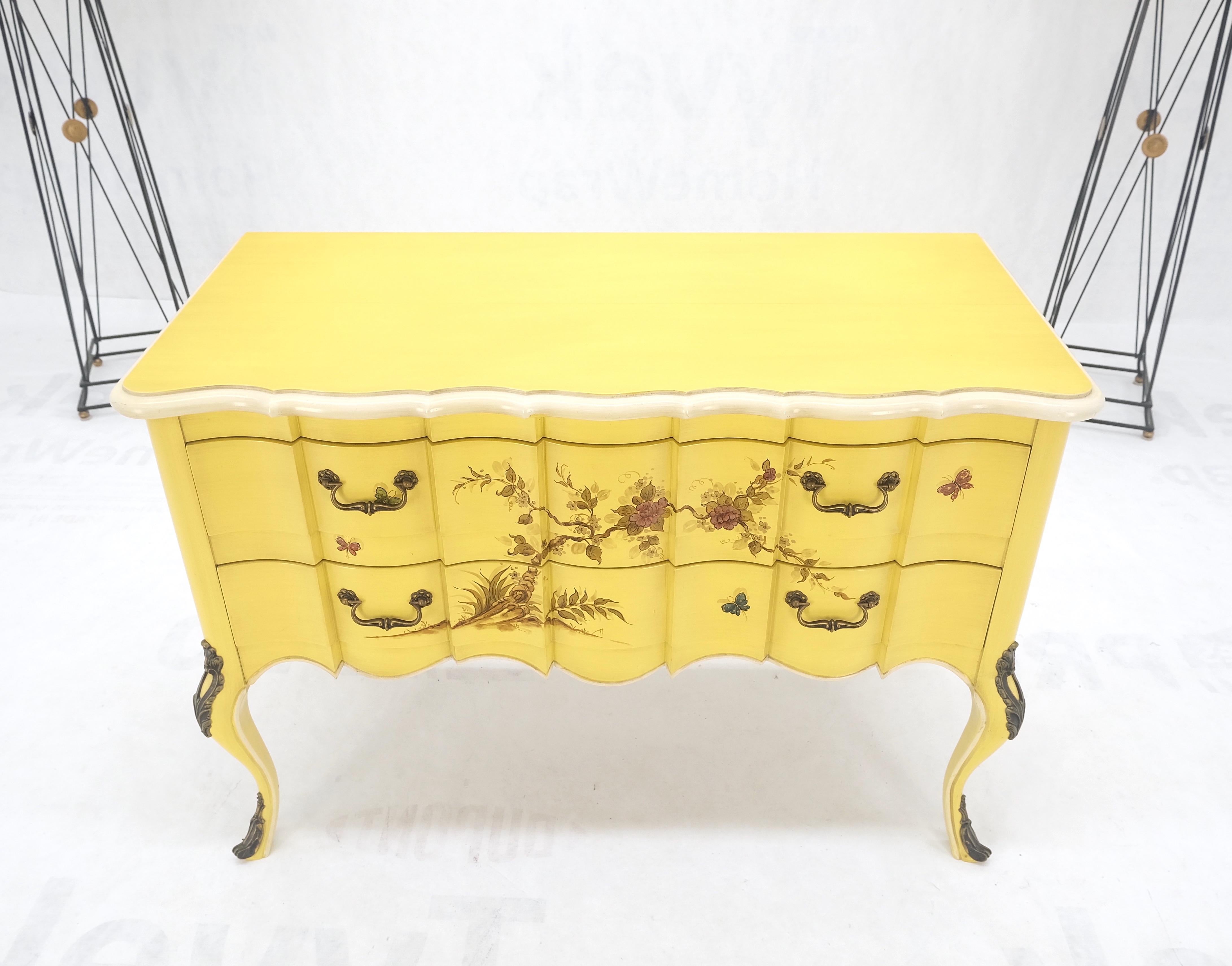 Lemon Yellow White Lacquer Bronze Mounts cabriole Style Leg Two Drawers Console Small Dresser Bachelor Chest MINT!