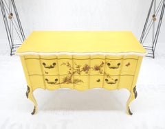 Lemon Yellow White Lacquer Bronze Mounts cabriole Style Leg Two Drawers Console