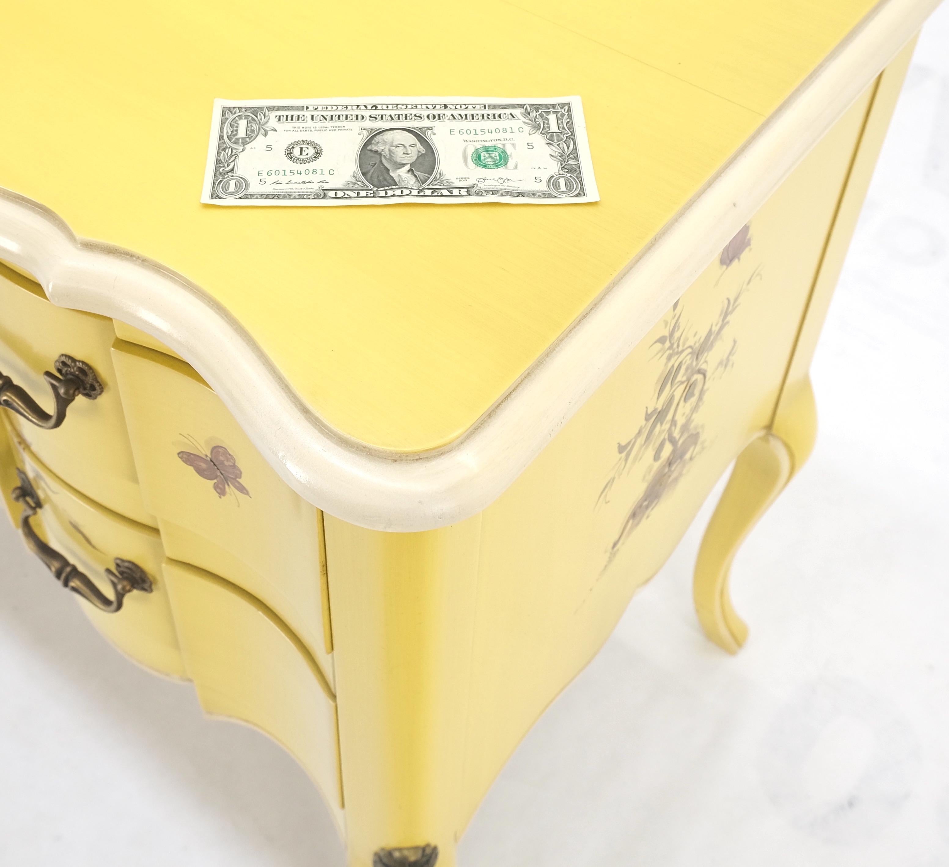 Chinoiserie Lemon Yellow White Lacquer Bronze Mounts cabriole Style Leg Two Drawers Console  For Sale