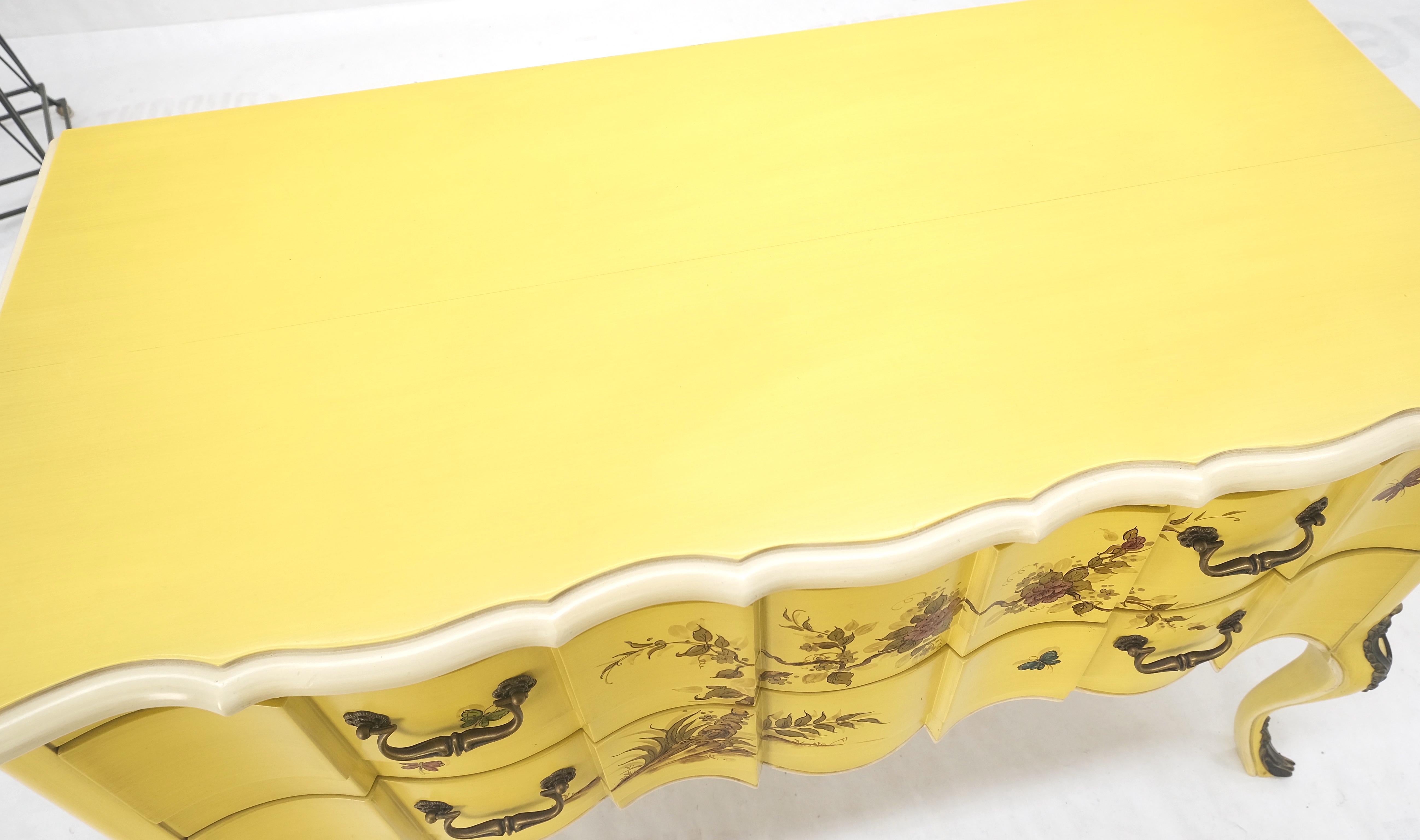 American Lemon Yellow White Lacquer Bronze Mounts cabriole Style Leg Two Drawers Console  For Sale