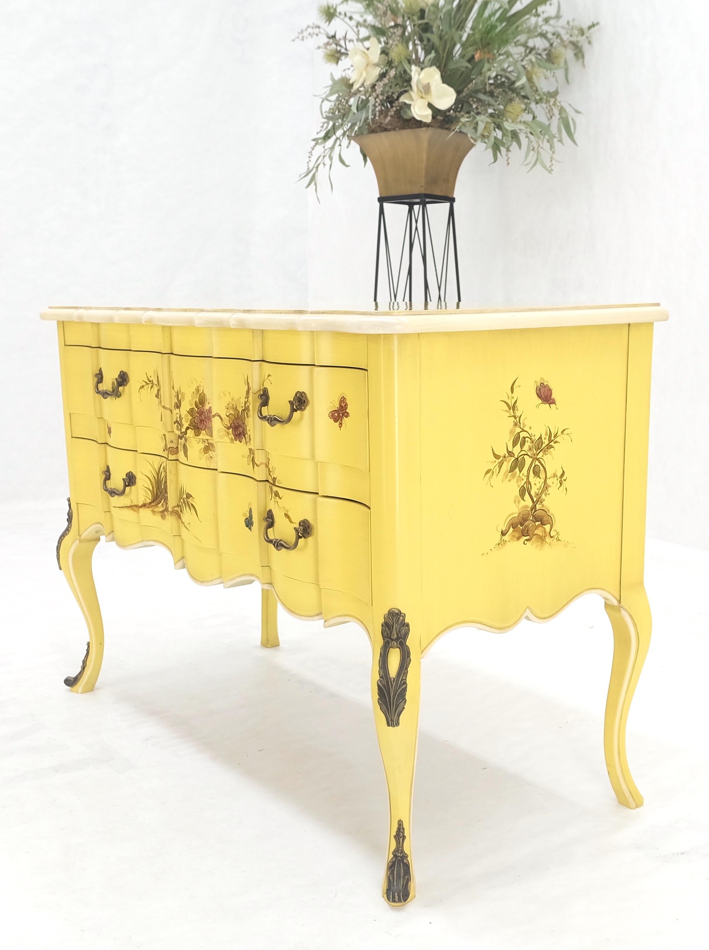 Lemon Yellow White Lacquer Bronze Mounts cabriole Style Leg Two Drawers Console  In Good Condition For Sale In Rockaway, NJ