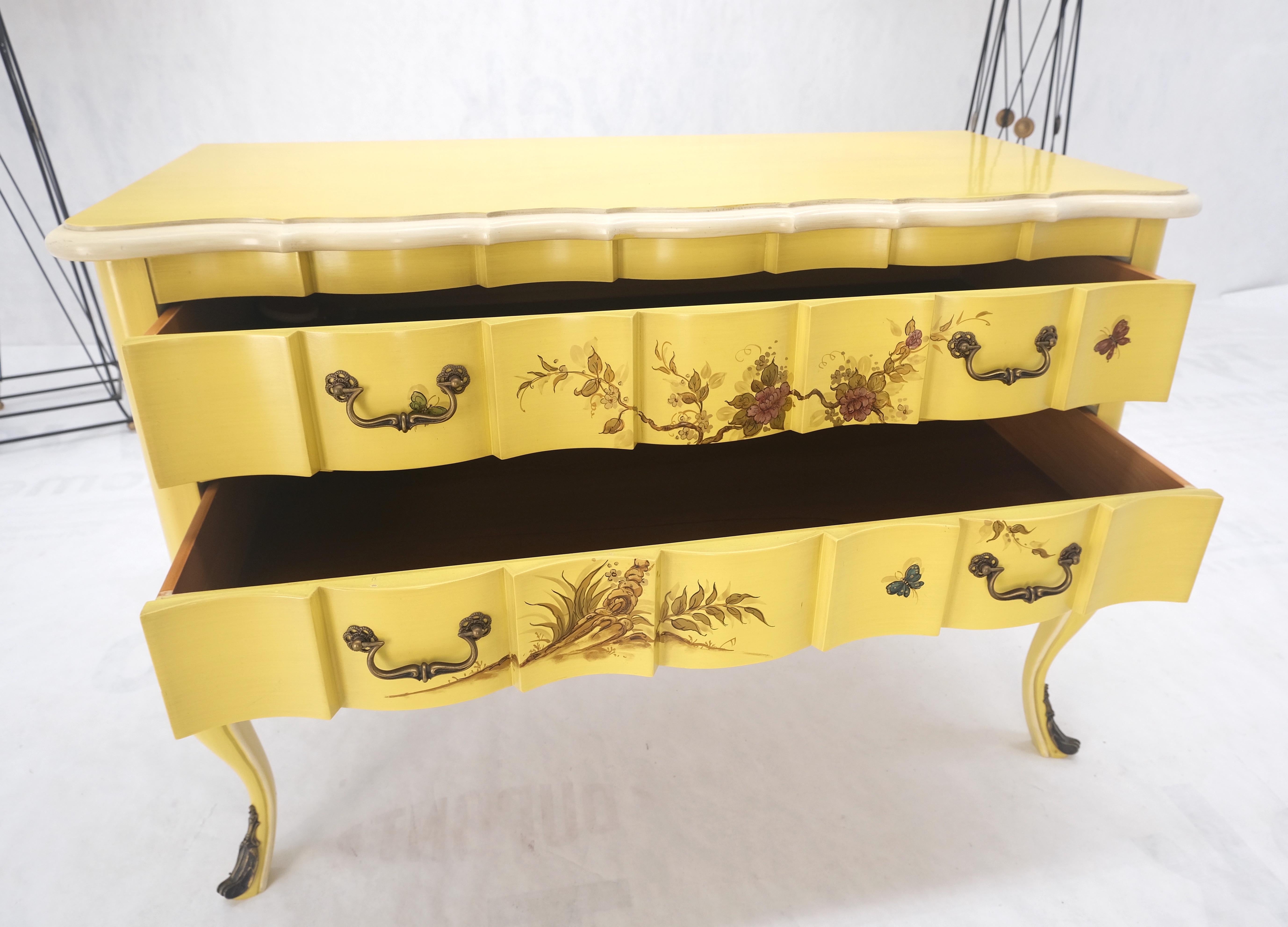 20th Century Lemon Yellow White Lacquer Bronze Mounts cabriole Style Leg Two Drawers Console  For Sale