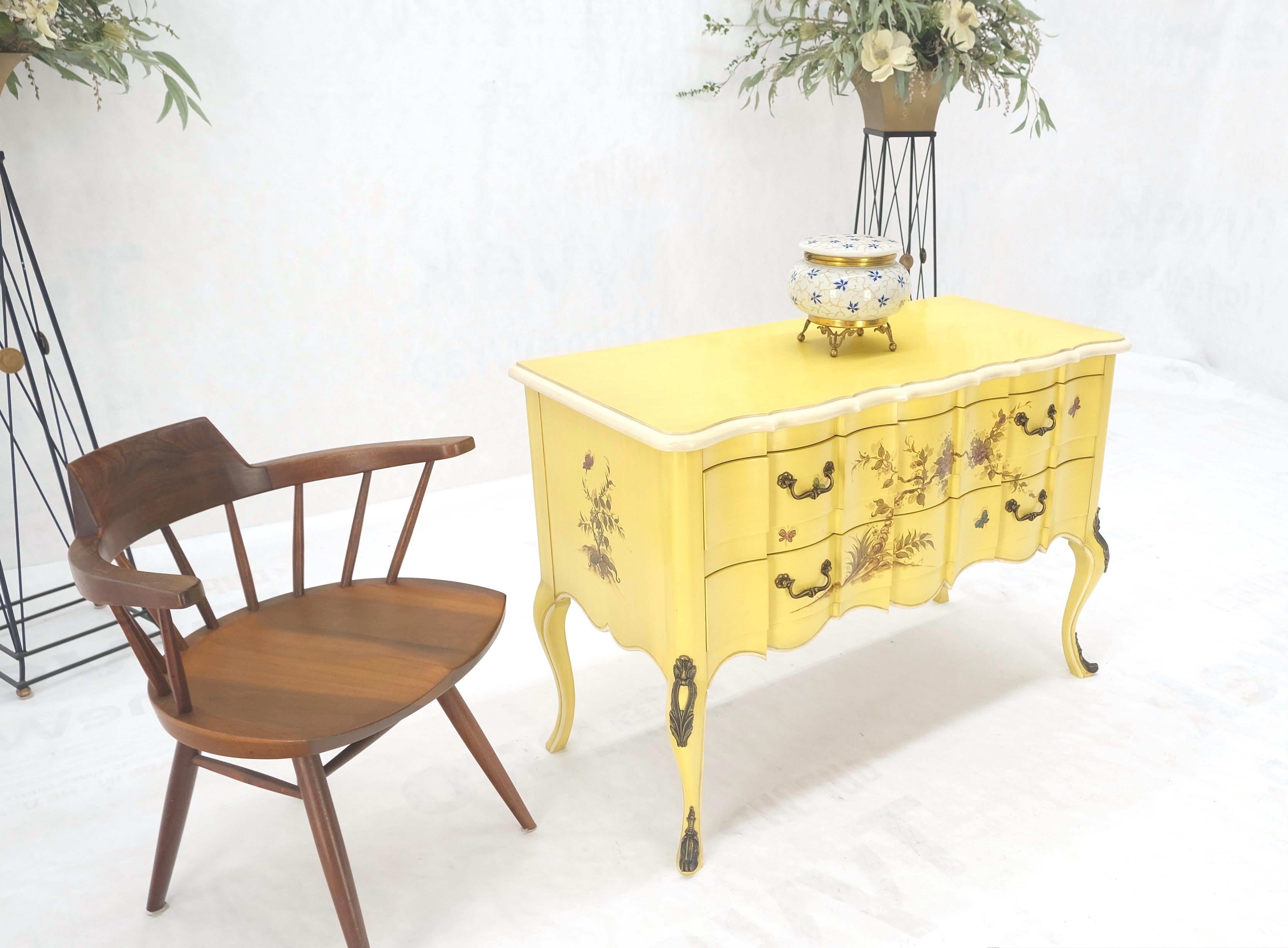 Brass Lemon Yellow White Lacquer Bronze Mounts cabriole Style Leg Two Drawers Console  For Sale
