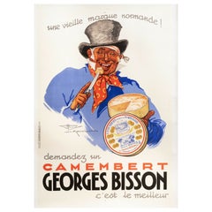 Lemonnier, Vintage Cheese Poster, Camembert Normandy, Wine, 1937