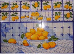 Kitchen Tile Mural in Pure Clay and Fine Ceramic "Lemons" 