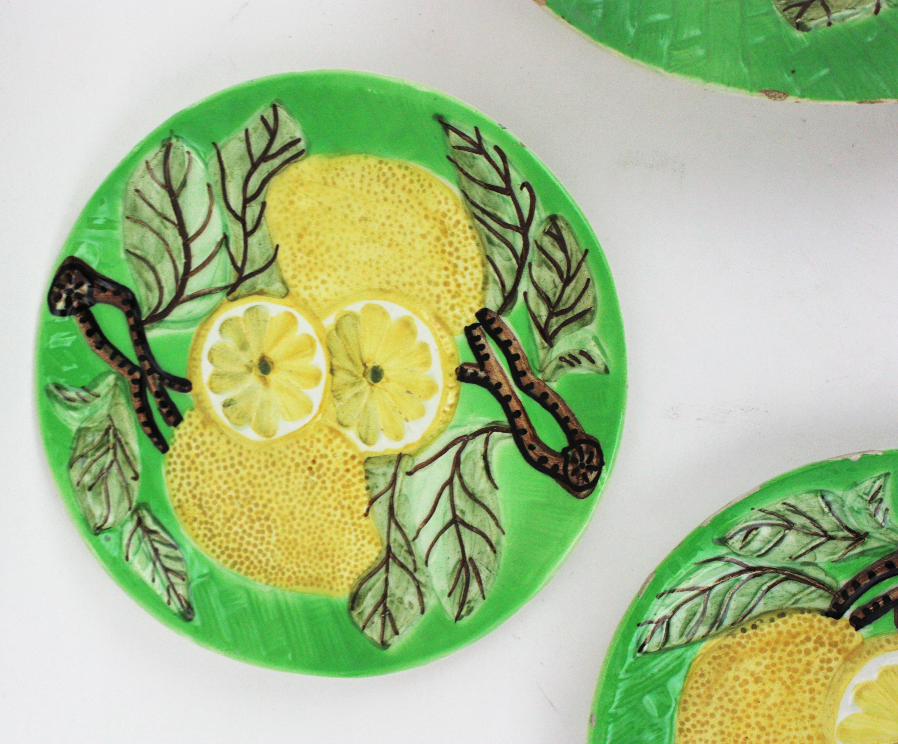 Lemons Majolica Ceramic Dinnerware Dessert Serving Set for Six  en vente 2