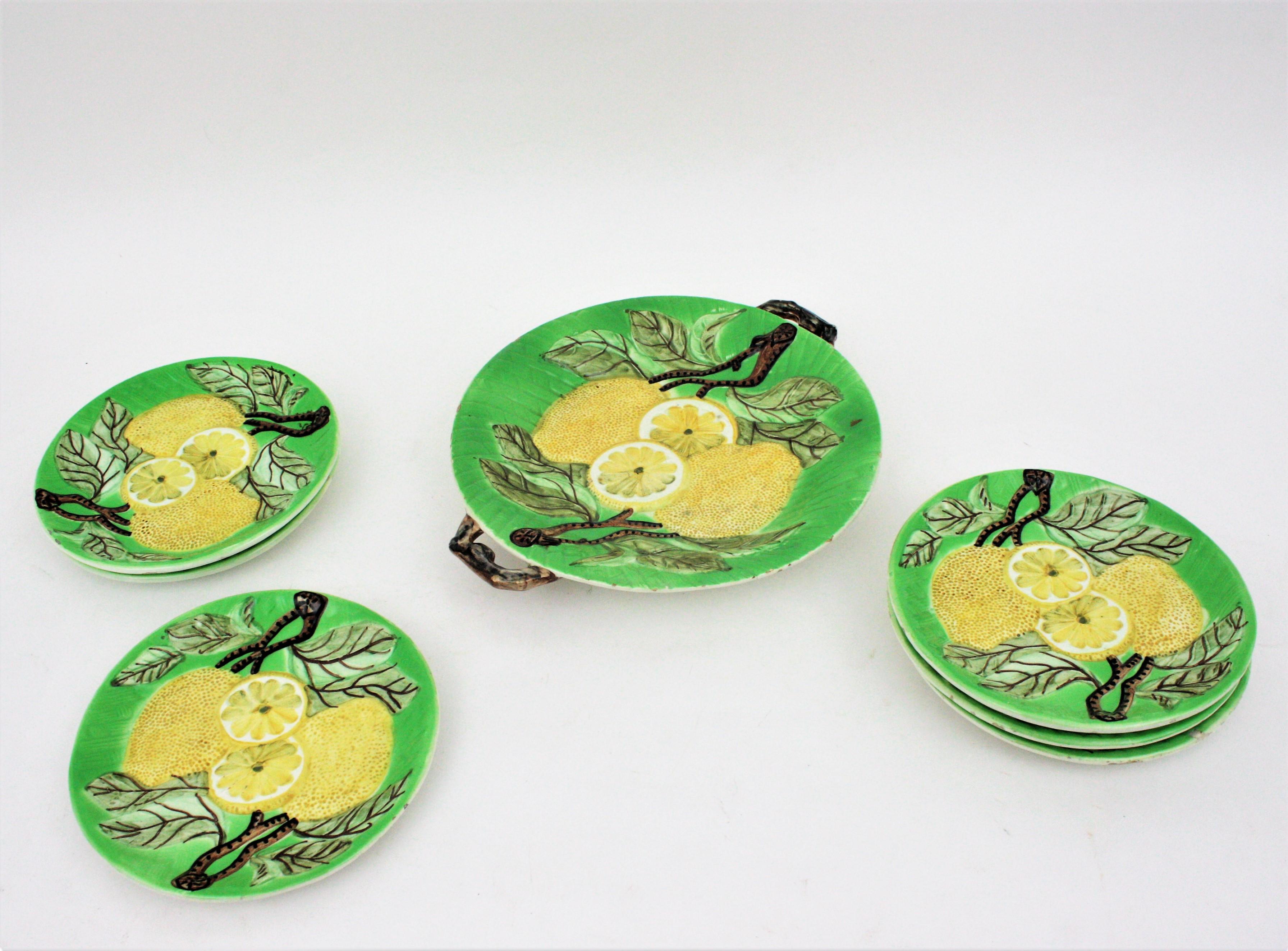 Lemons Majolica Ceramic Dinnerware Dessert Serving Set for Six  For Sale 6