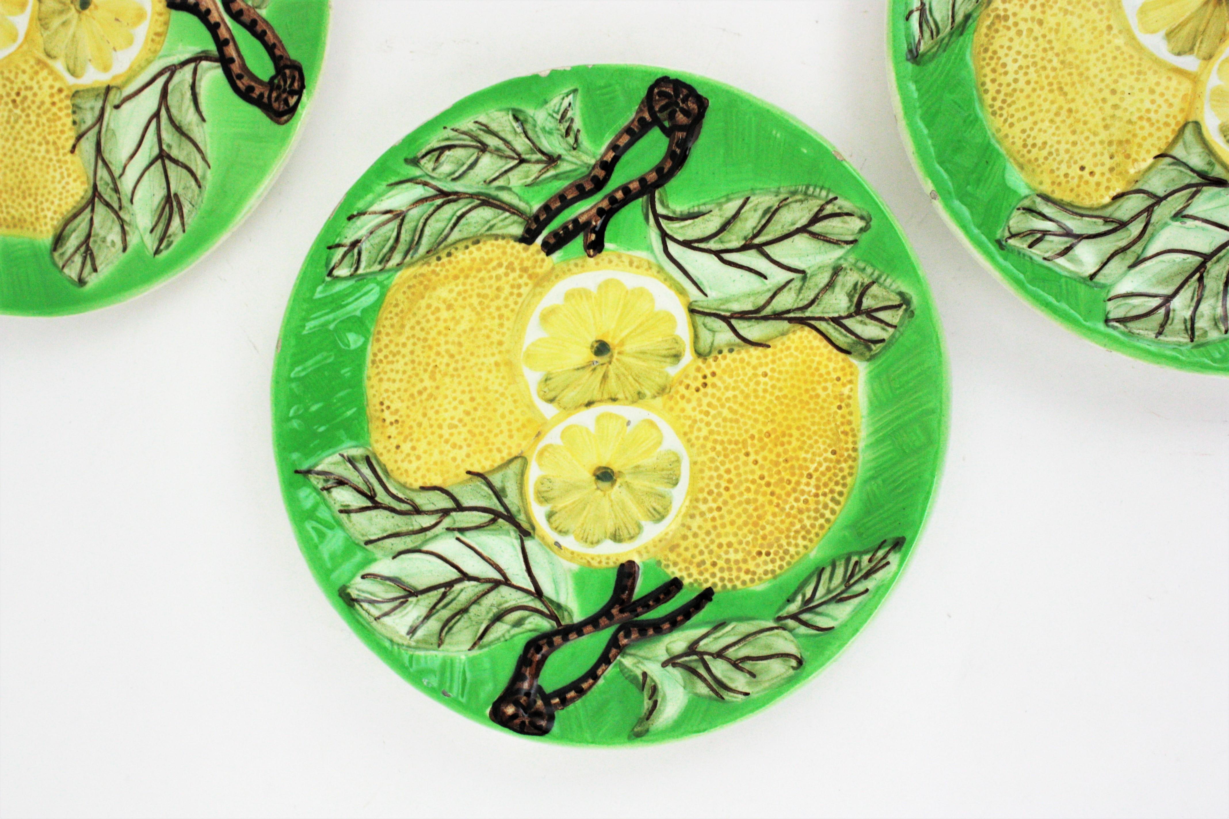 Lemons Majolica Ceramic Dinnerware Dessert Serving Set for Six  en vente 1