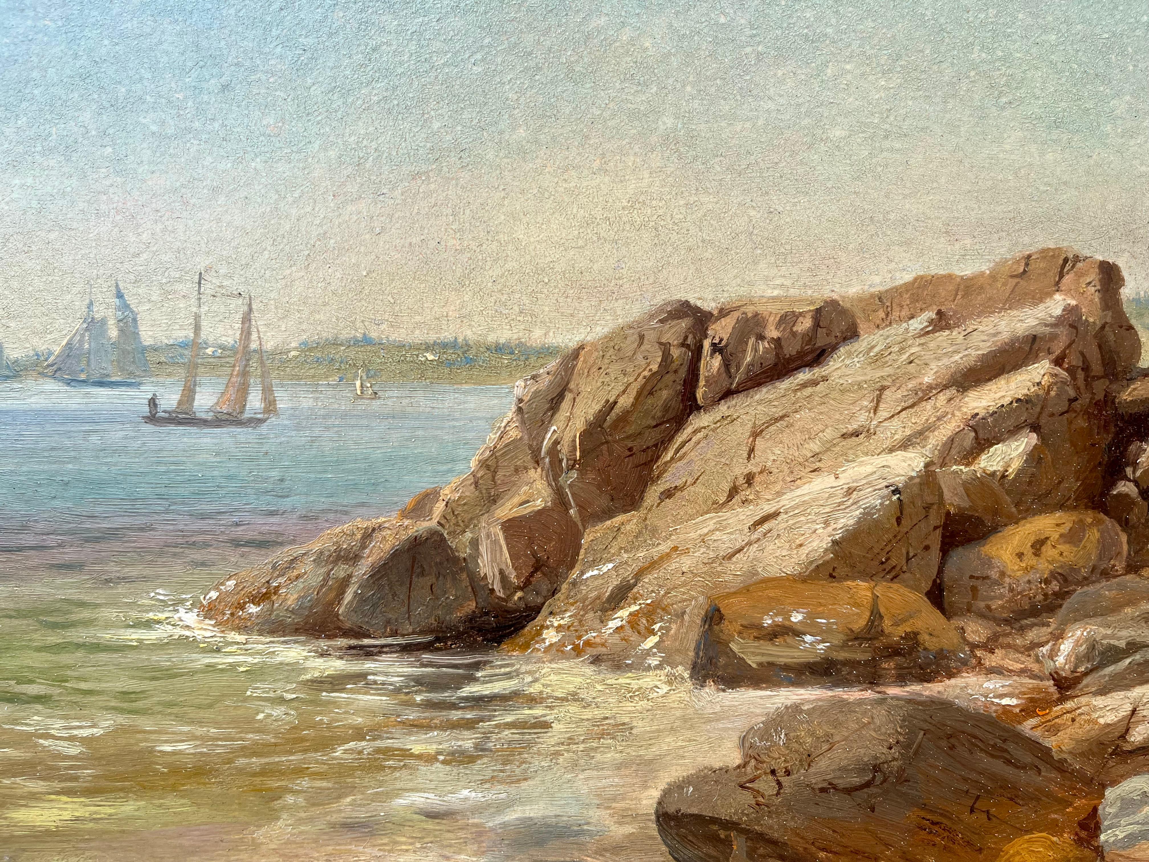 Spiaggia rocciosa - Painting di Lemuel D. Eldred
