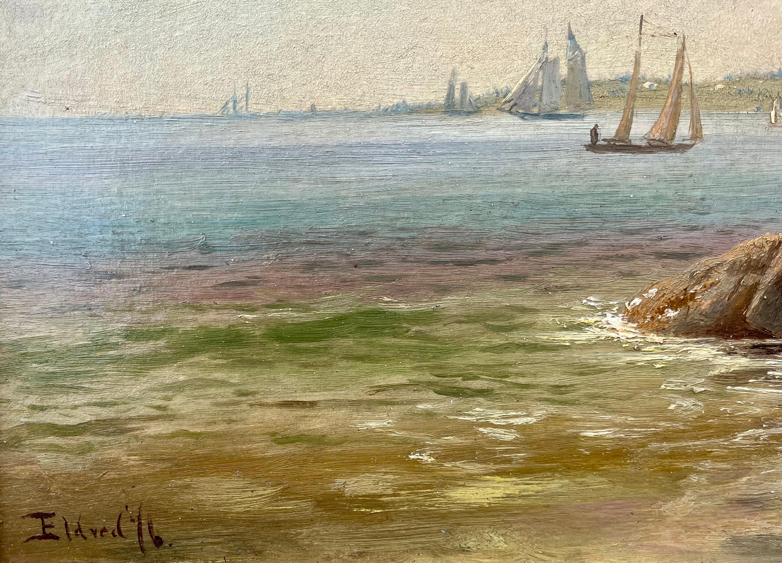 Spiaggia rocciosa - Painting Hudson River School di Lemuel D. Eldred