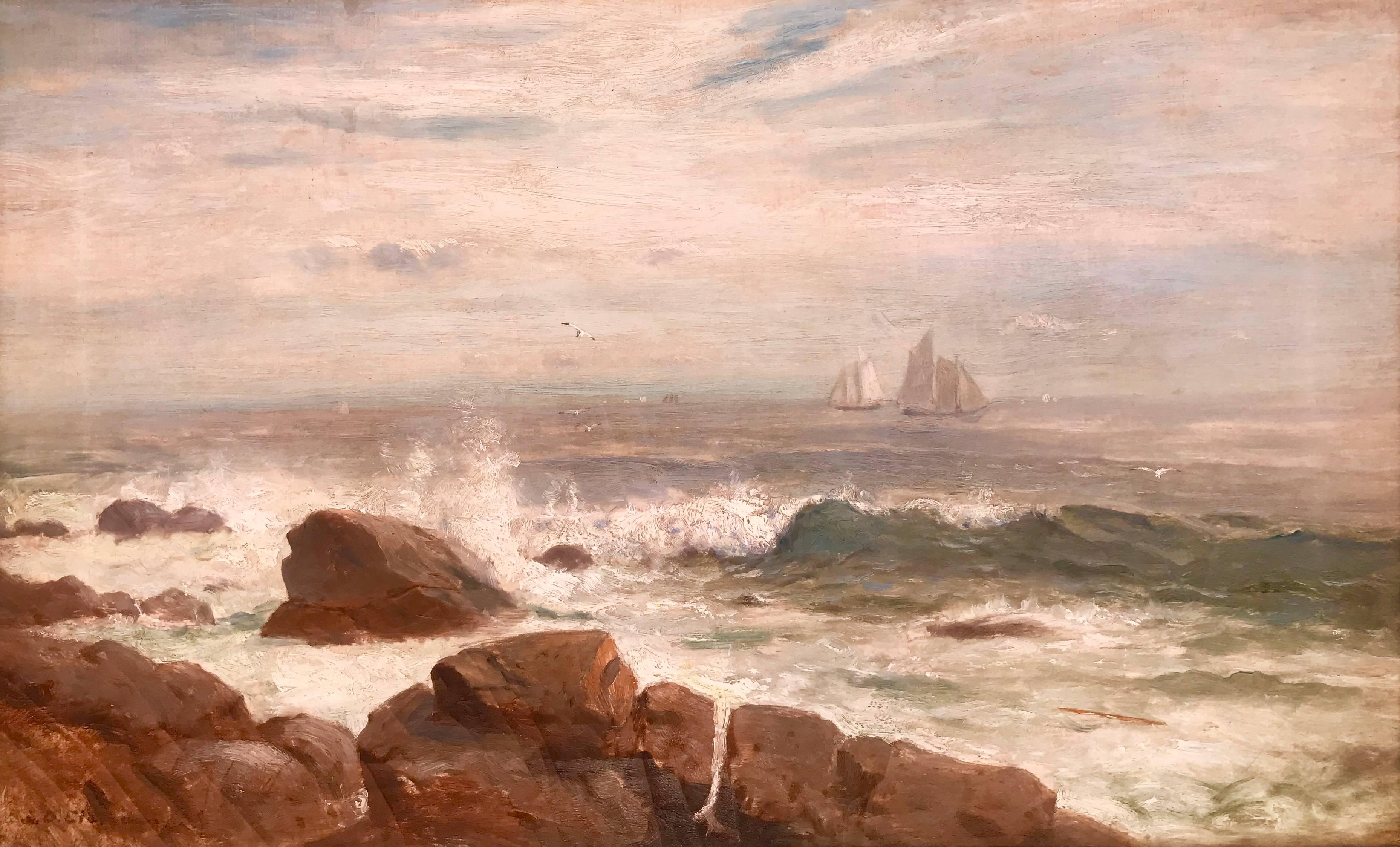 Lemuel D. Eldred Landscape Painting - “Sailboats off the Coast”