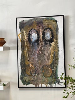 Len Aaron Pittura astratta a tecnica mista originale "Due guerrieri"