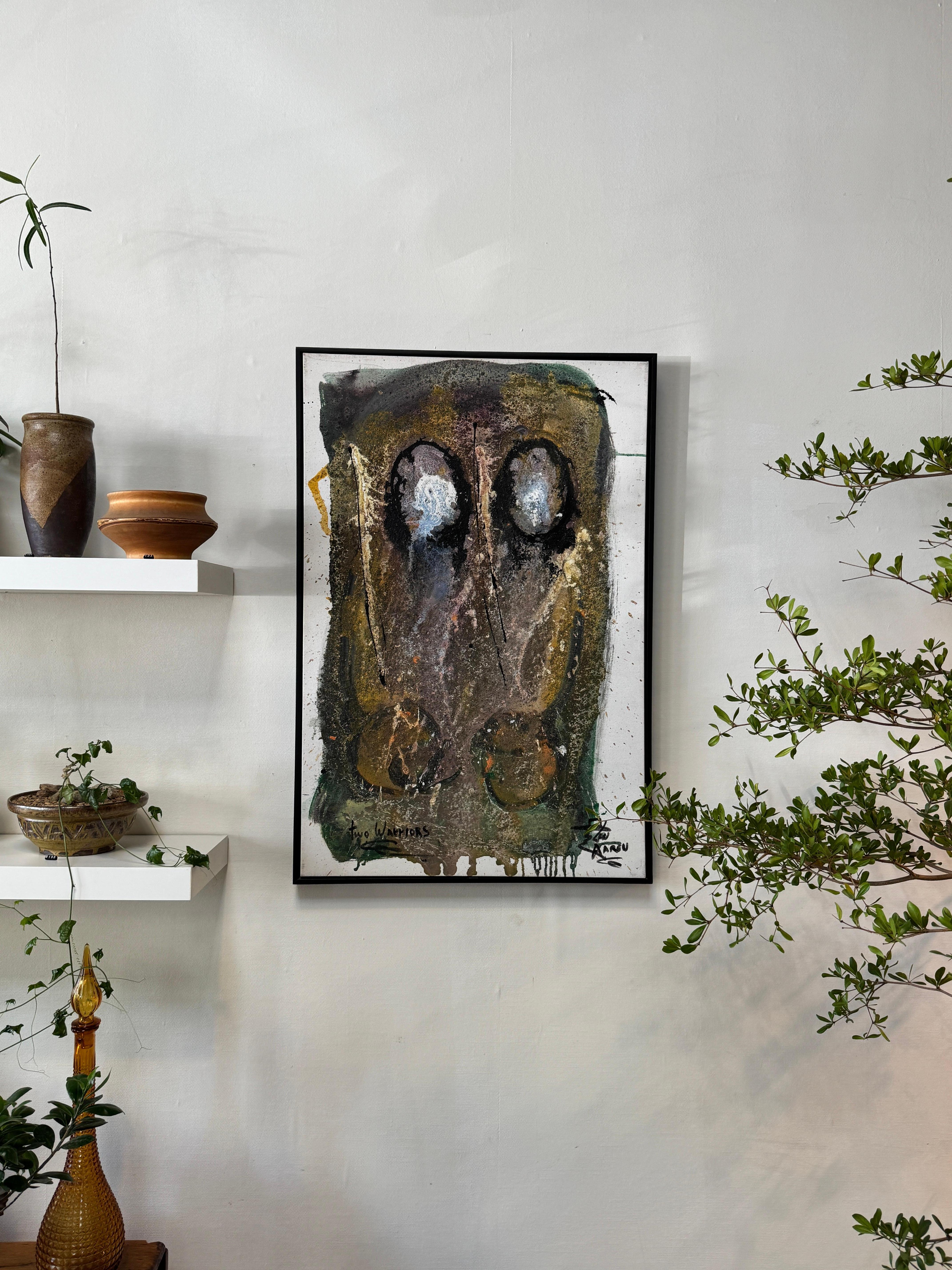 Len Aaron Original Mixed Media Abstract Painting “Two Warriors” In Good Condition For Sale In West Hollywood, CA