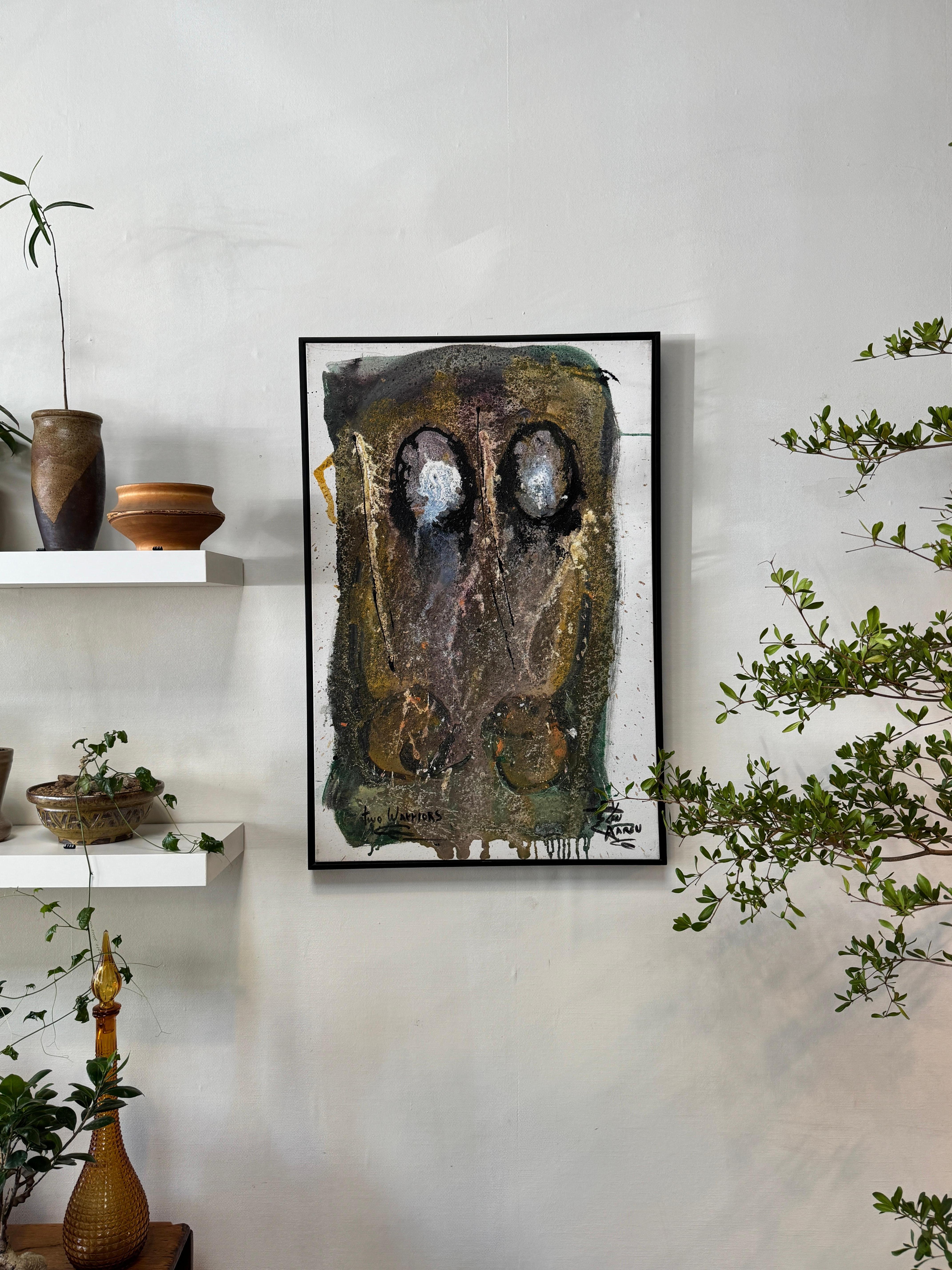20th Century Len Aaron Original Mixed Media Abstract Painting “Two Warriors” For Sale