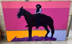 Len Agrella, “Cowboy at Sunset” Monumental Western Oil Painting