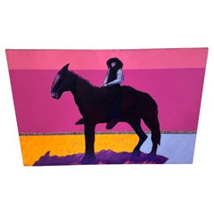 Len Agrella, “Cowboy at Sunset” Monumental Western Oil Painting