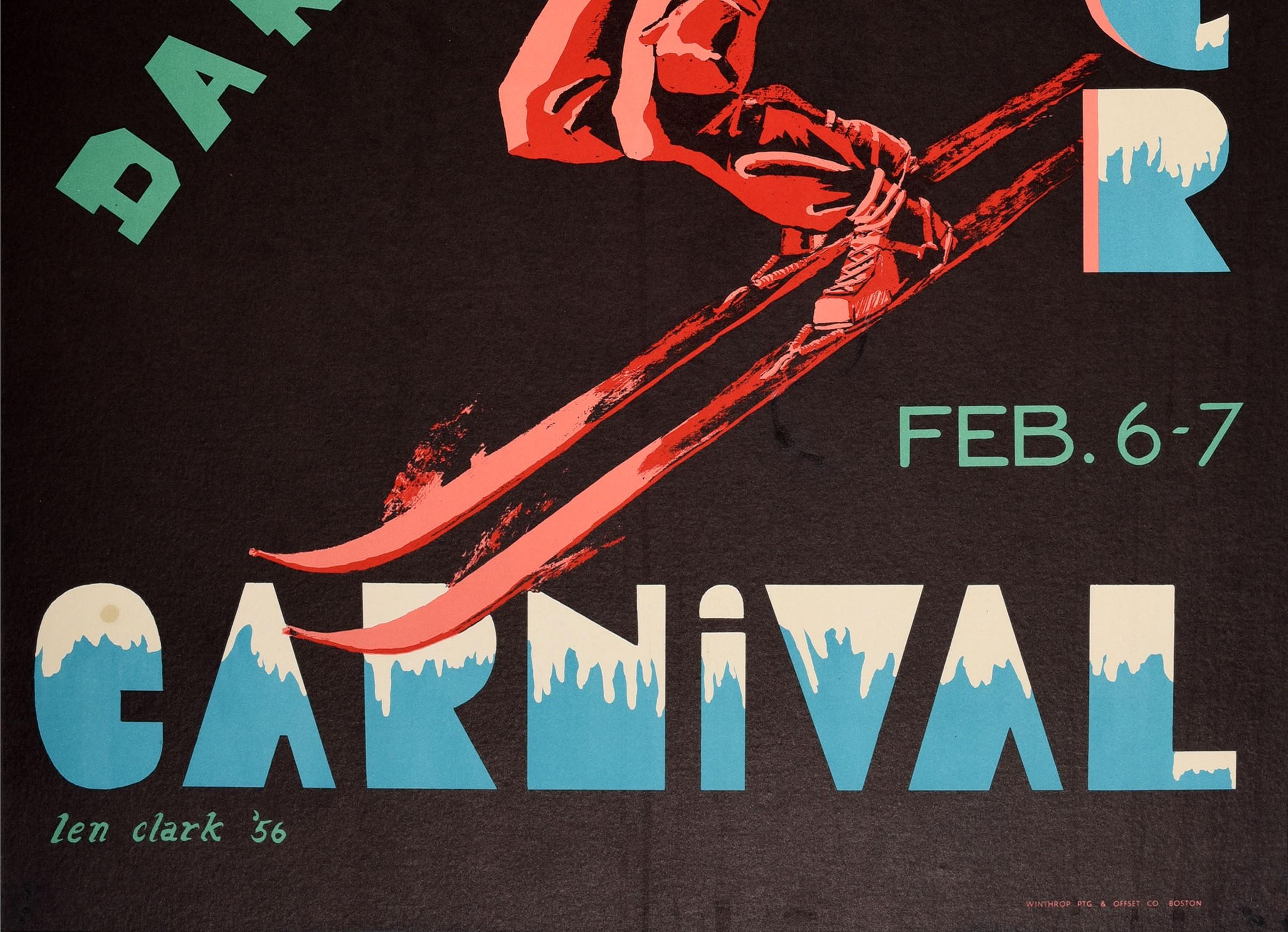 Original Vintage-Ski-Poster, Dartmouth College, Winterschliff 1953, Ski-Design (Schwarz), Print, von Len Clark