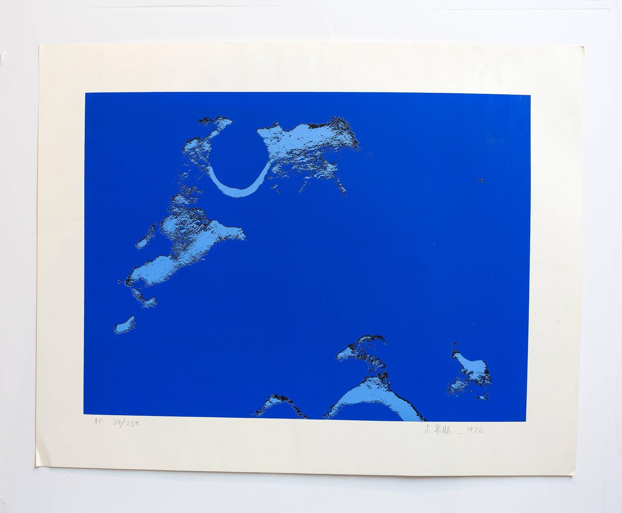 Lunar Landscape Abstract Signed Numbered Screenprint Blue - Print by Len Gittleman