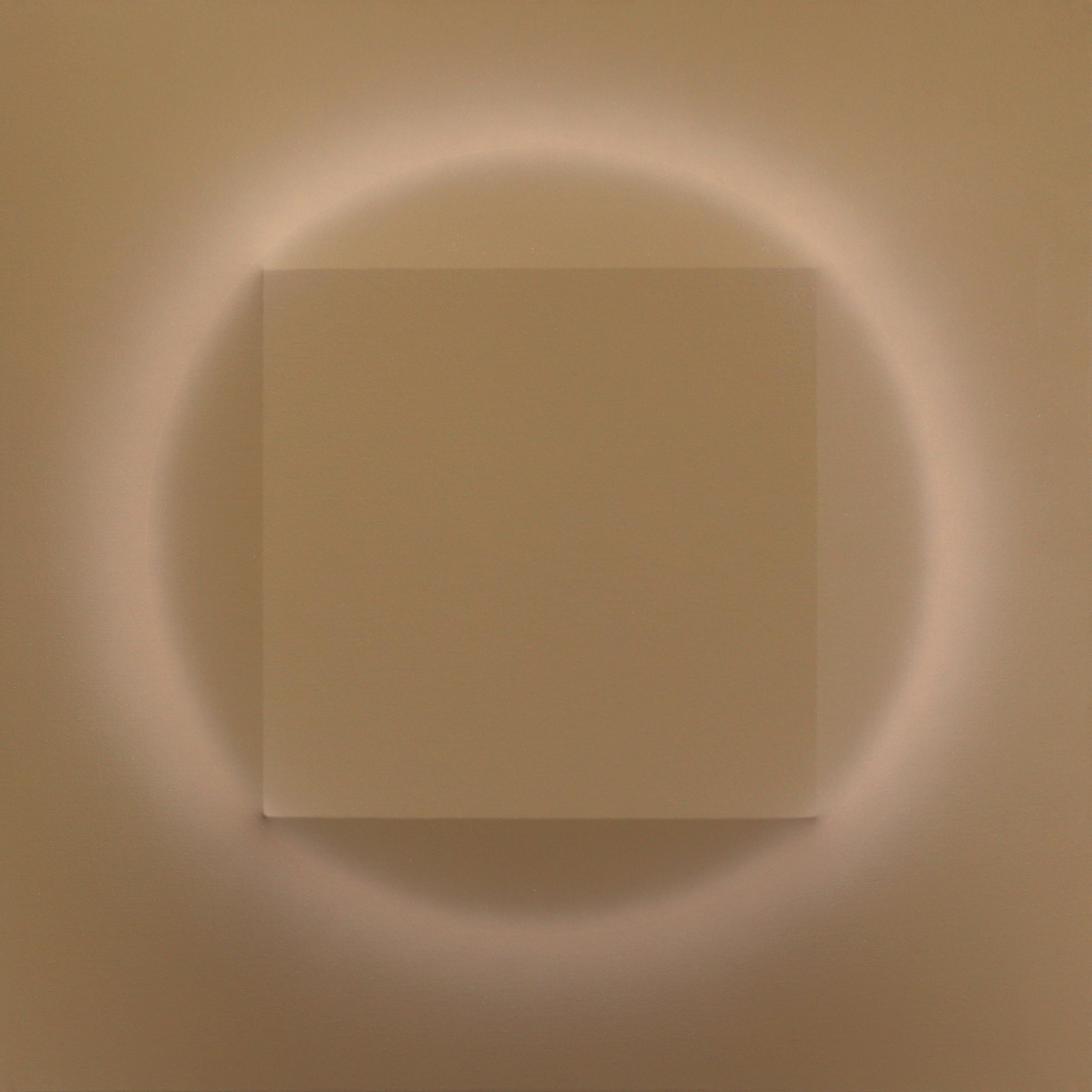 Len Klikunas Abstract Painting – Circle Square 1 Beige auf Tan  Original Abstraktes, minimalistisches, skulpturales Kunstwerk