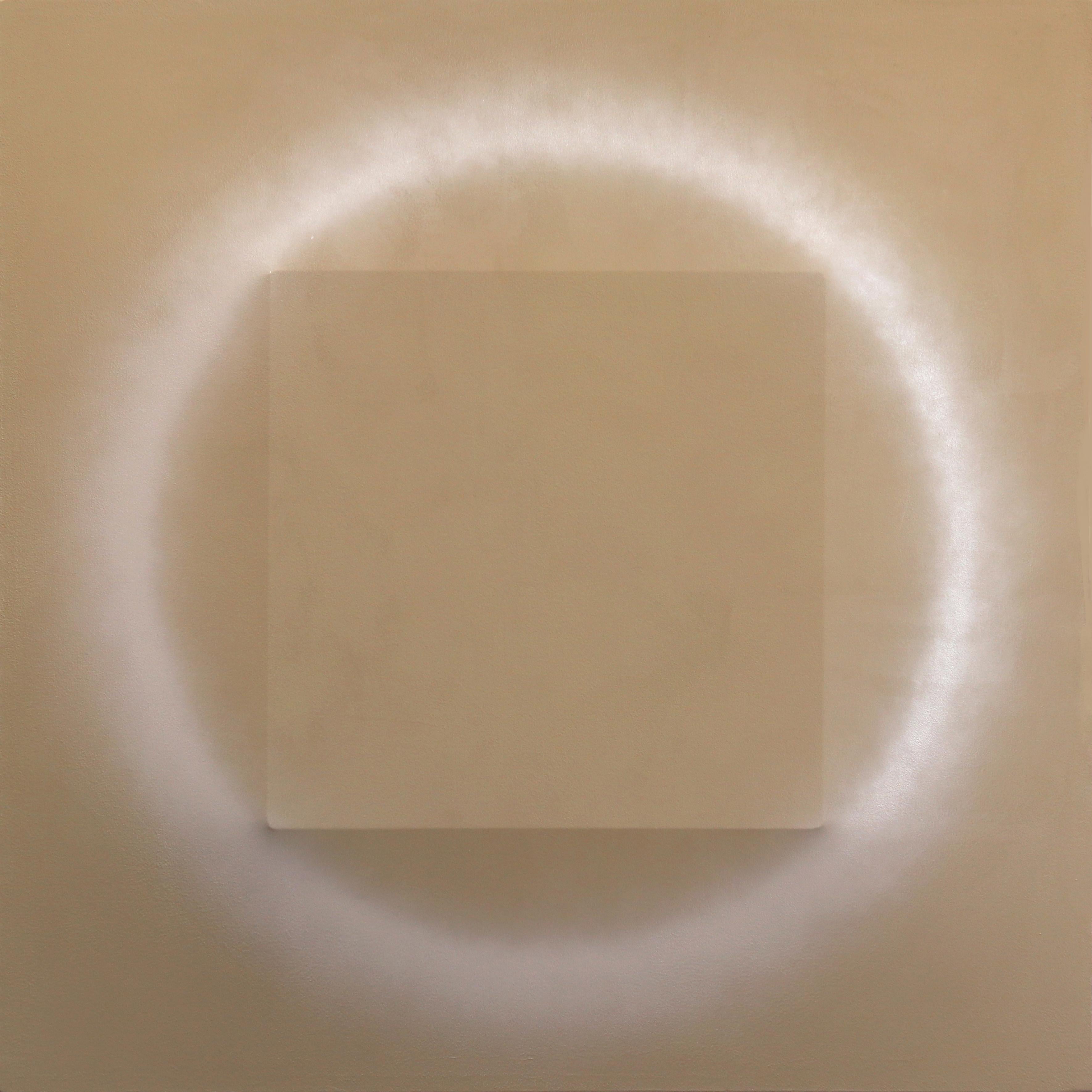 Círculo Cuadrado 2 Beige sobre tostado  - Obra de arte escultórica minimalista abstracta original