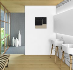 Ebony Pictograph 5 - Œuvre d'art minimaliste monochromatique sur toile de lin