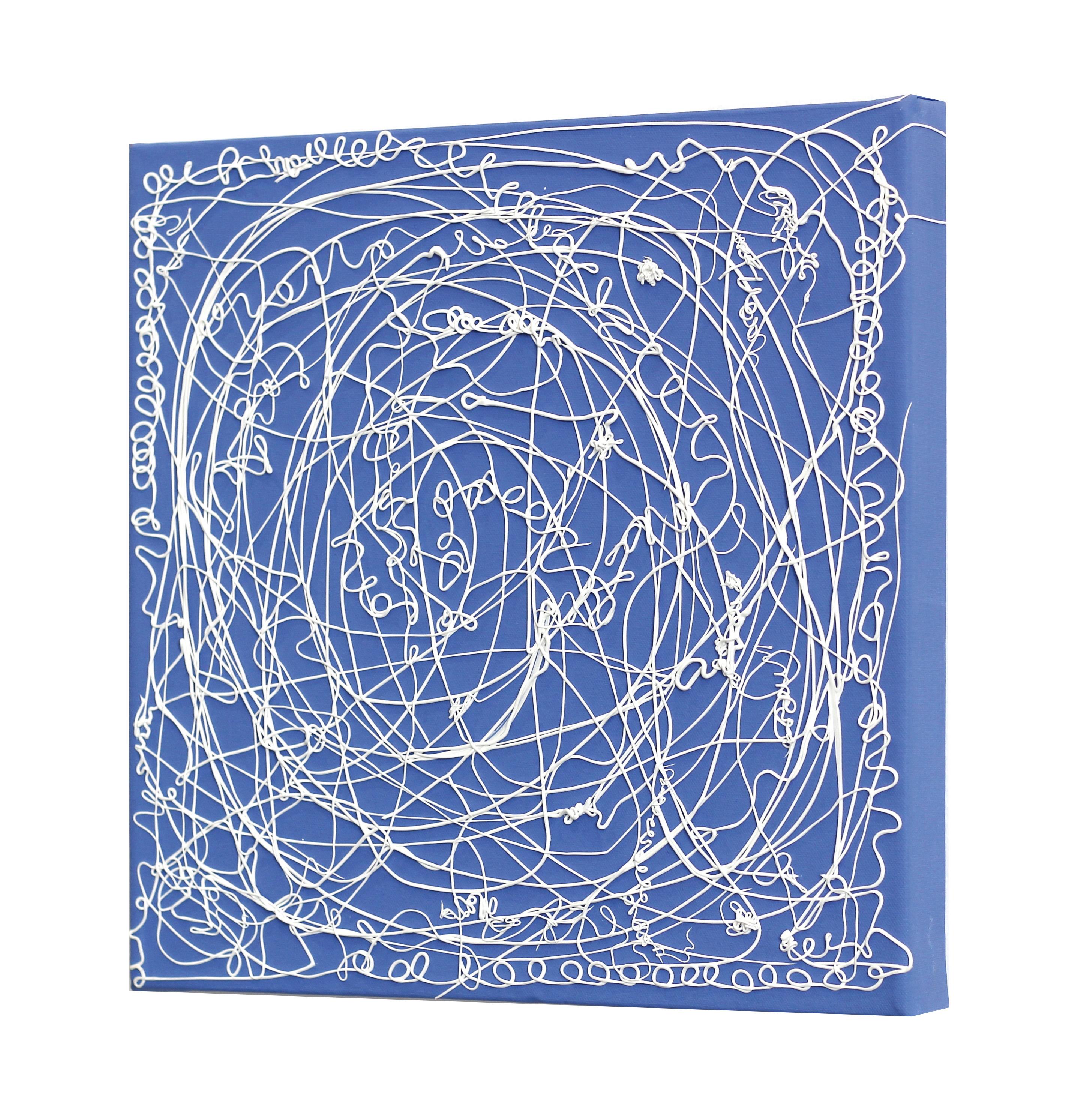 Harbor Lace - Opera d'arte astratta originale in 3D con texture bianca e blu in vendita 1