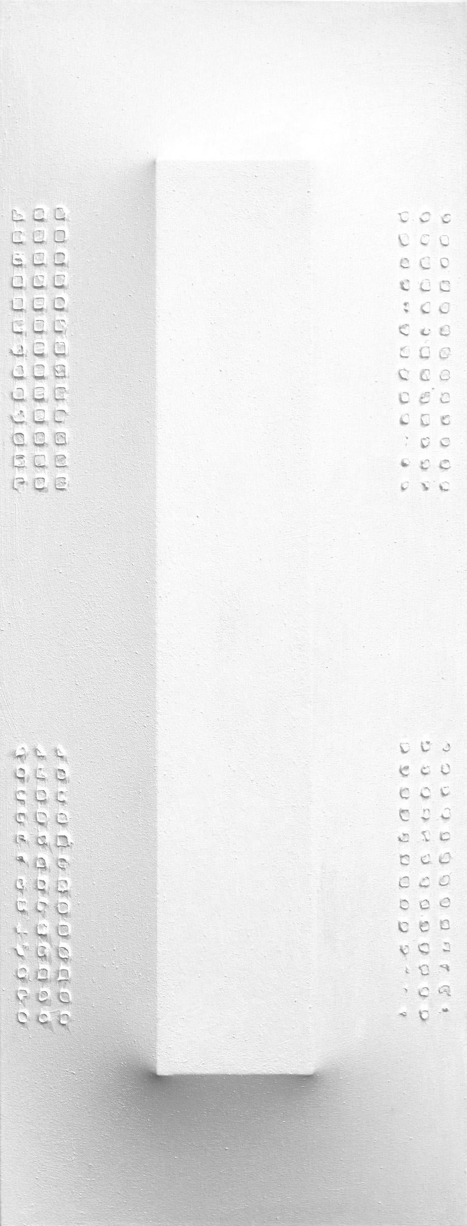 Len Klikunas Abstract Sculpture - Lisa Marie 444  - Original Tall White Abstract Minimalist Wall Sculpture Artwork