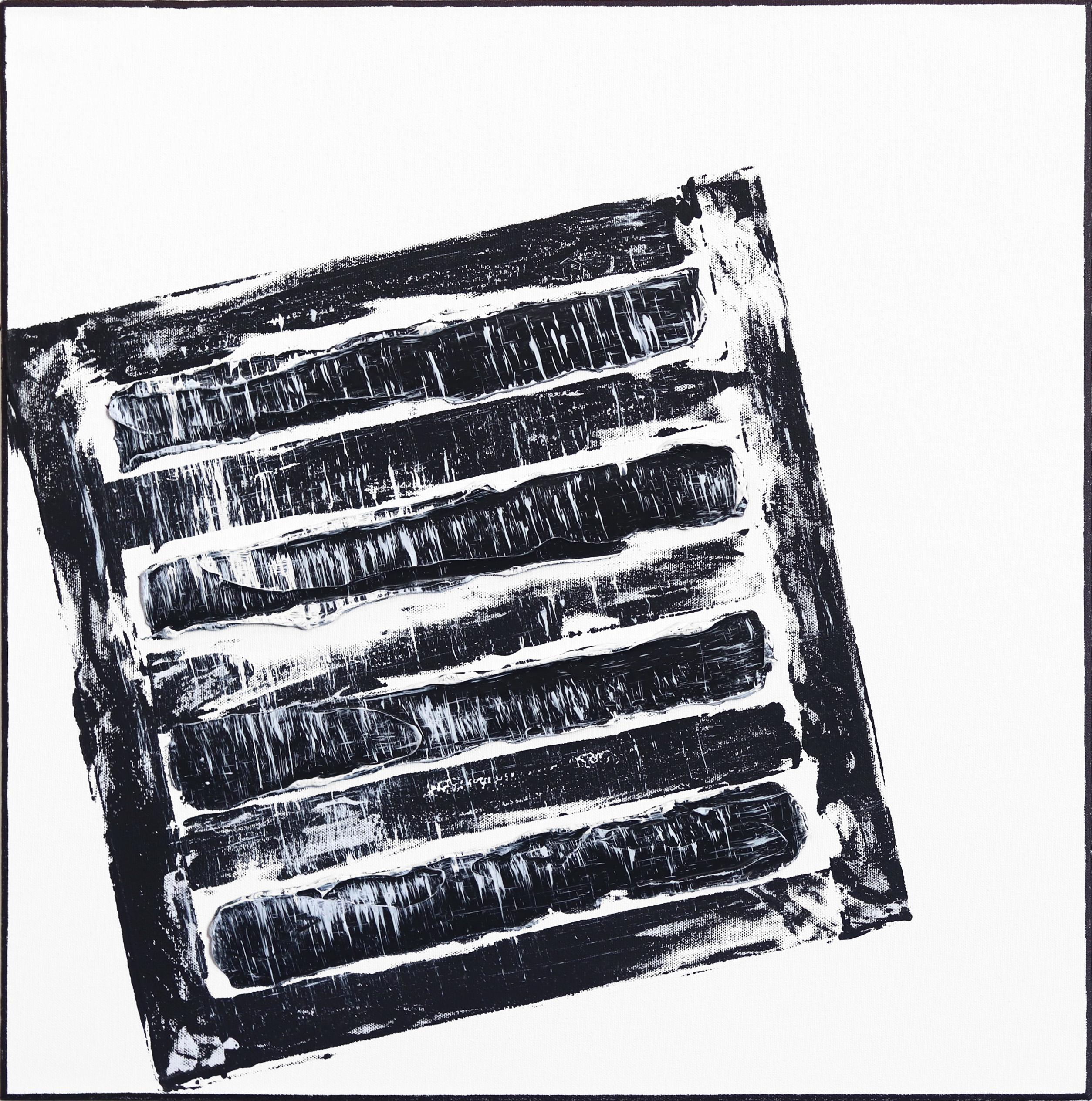 Abstract Painting de Len Klikunas - Pintura ## - Obra de Arte Original Minimalista Textura Negra sobre Lienzo Blanco