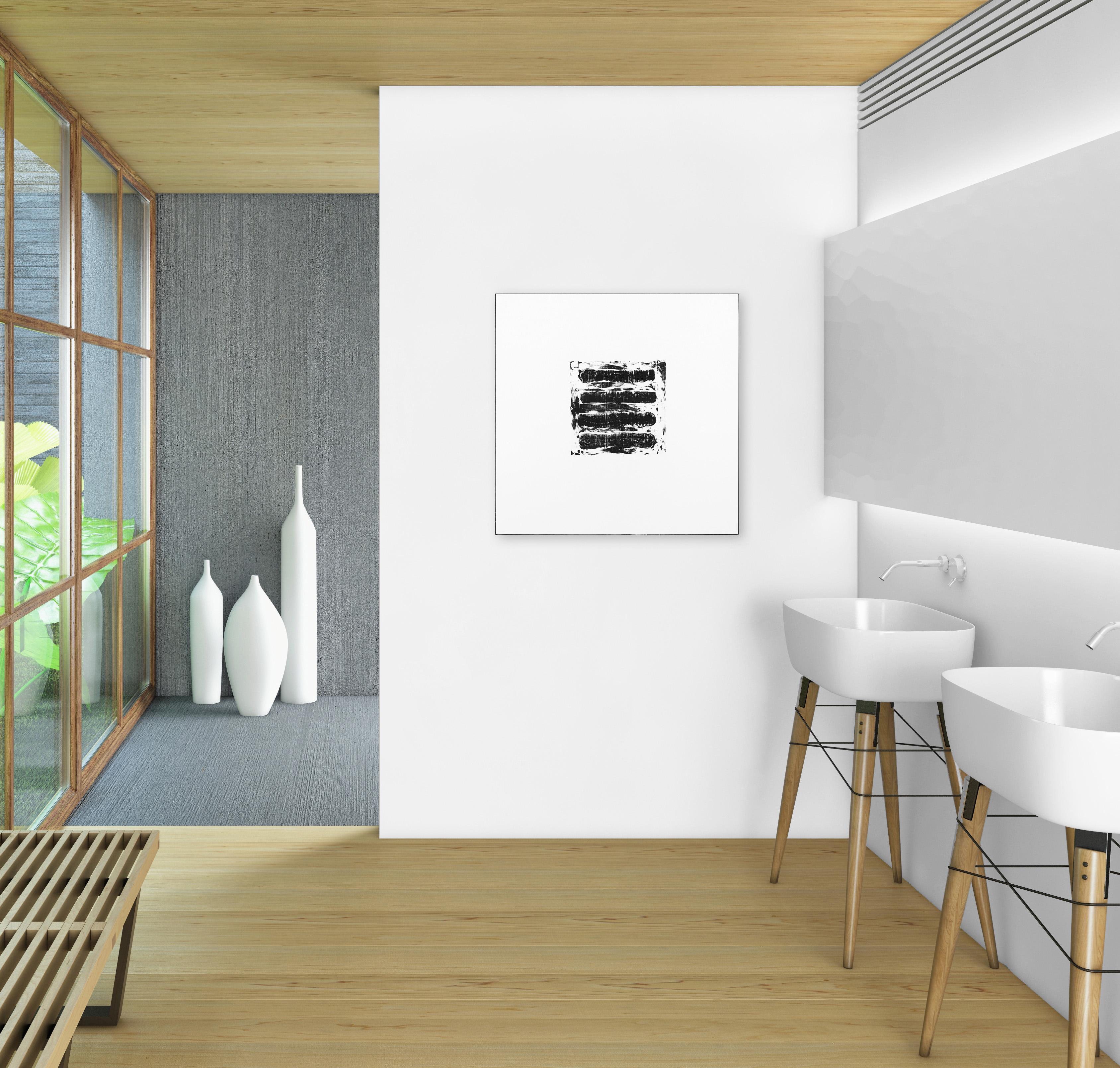 Pintura++  - Obra de Arte Original Minimalista Textura Negro sobre Blanco en Lienzo en venta 3