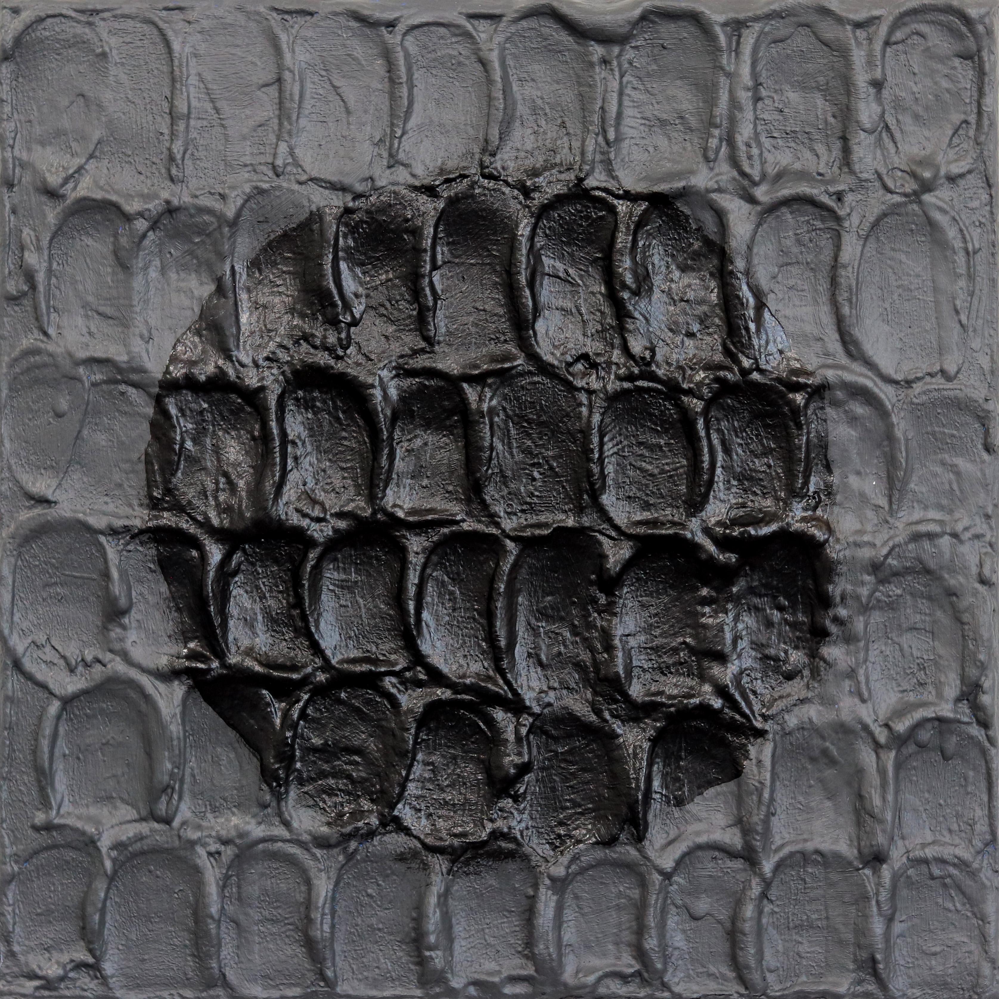 Len Klikunas Abstract Painting – Primitive Moderne #2 – schwarzes, strukturiertes, abstraktes, minimalistisches Kunstwerk auf Leinwand