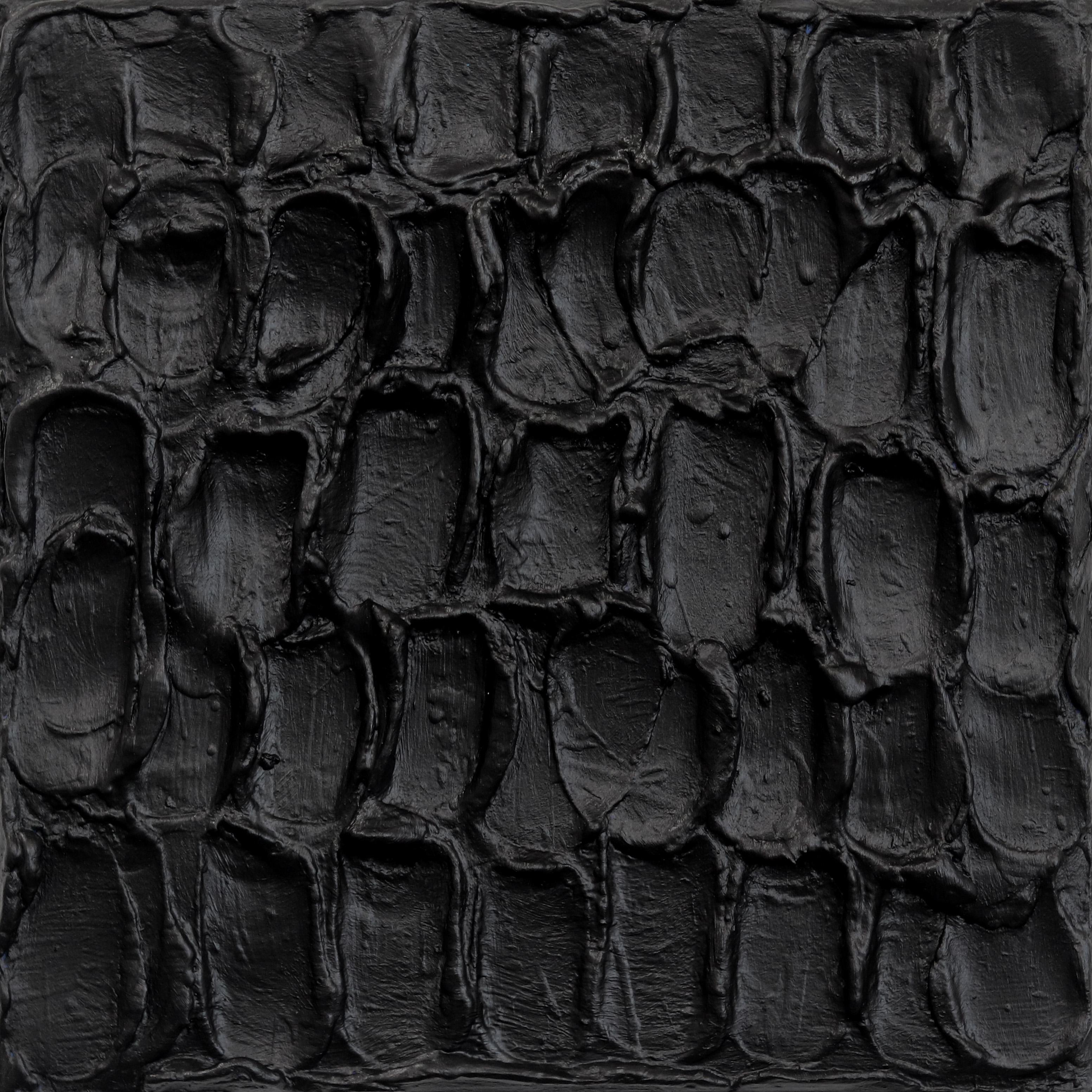 Primitive Moderne #3 – Schwarzes strukturiertes, abstraktes, minimalistisches Kunstwerk auf Leinwand