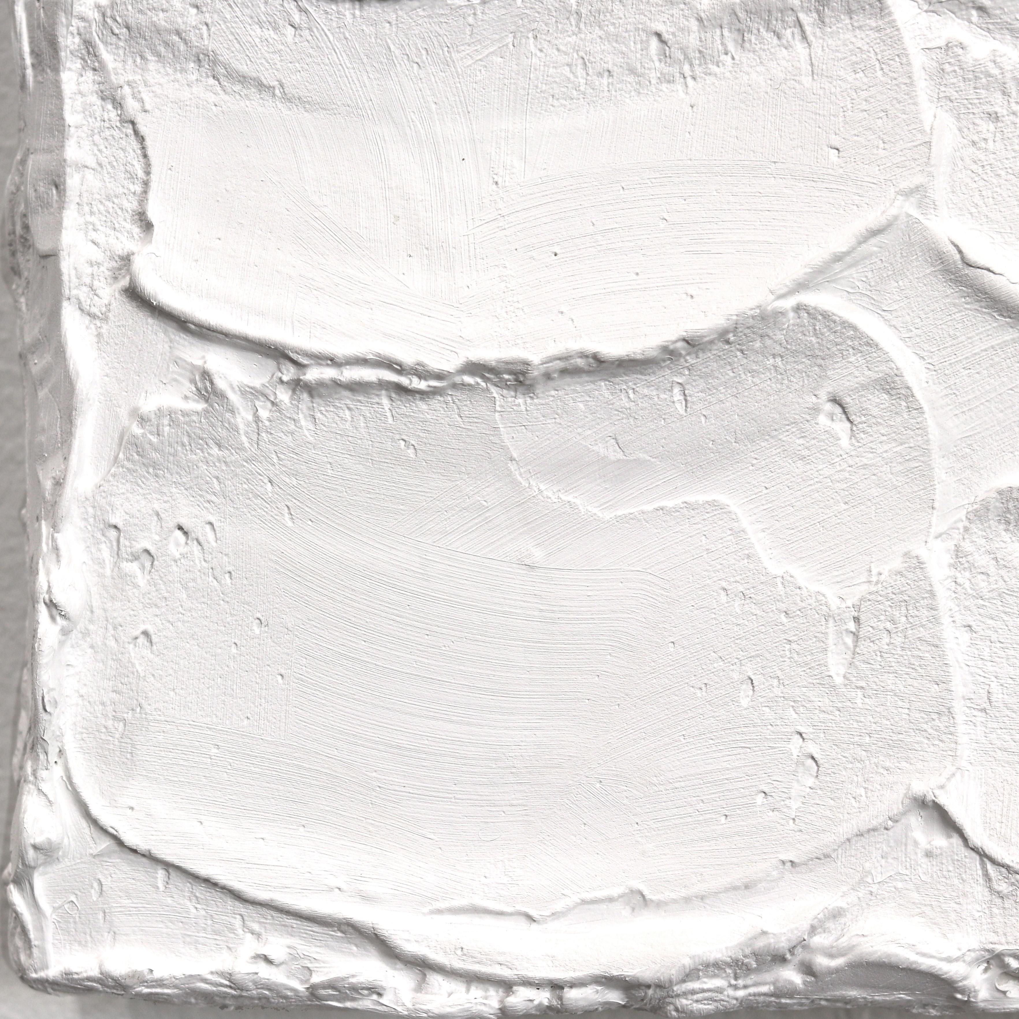 Rugged Elements #3 - White Textural Minimalist Sculptural Artwork on Canvas For Sale 1