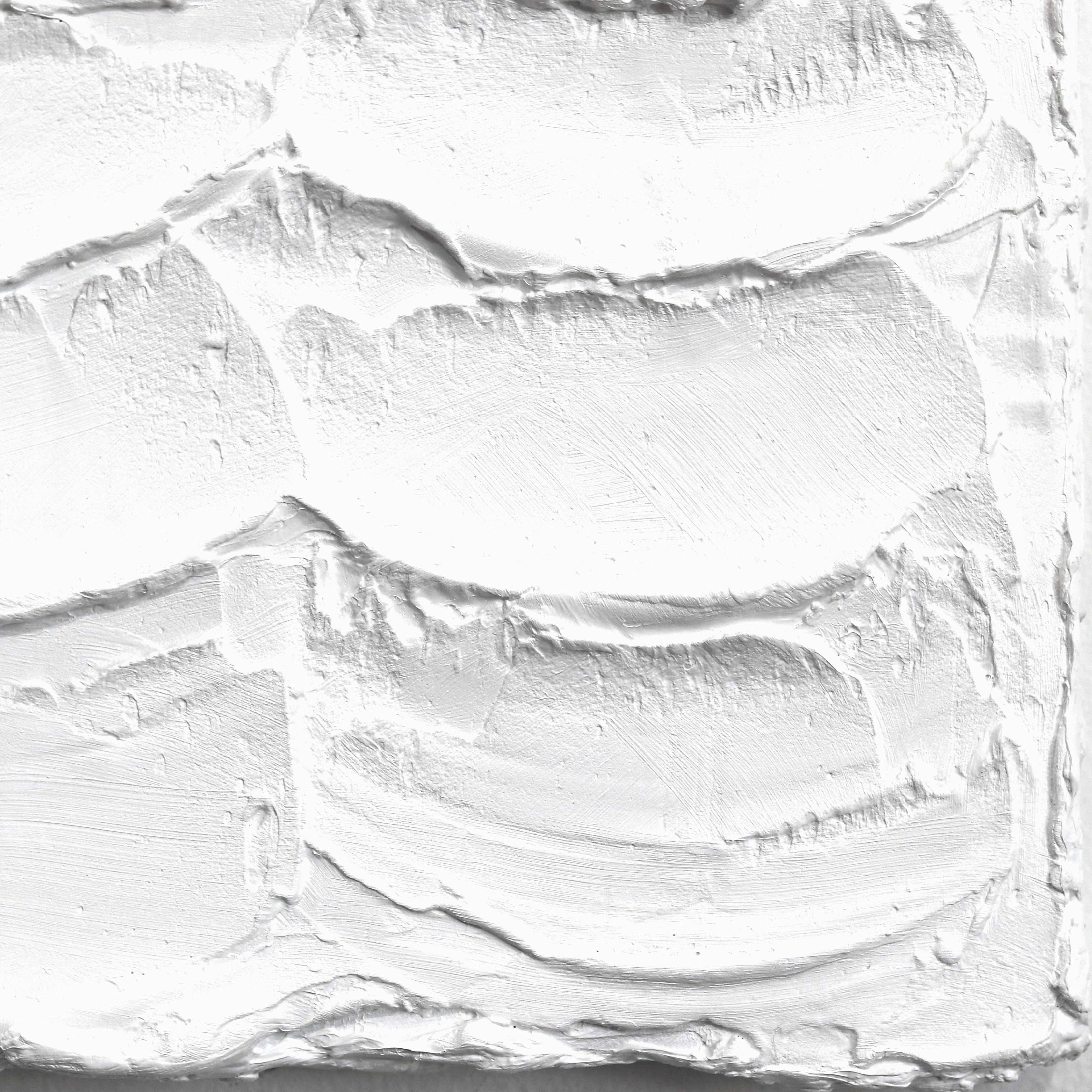 Rugged Elements #3 - White Textural Minimalist Sculptural Artwork on Canvas For Sale 2