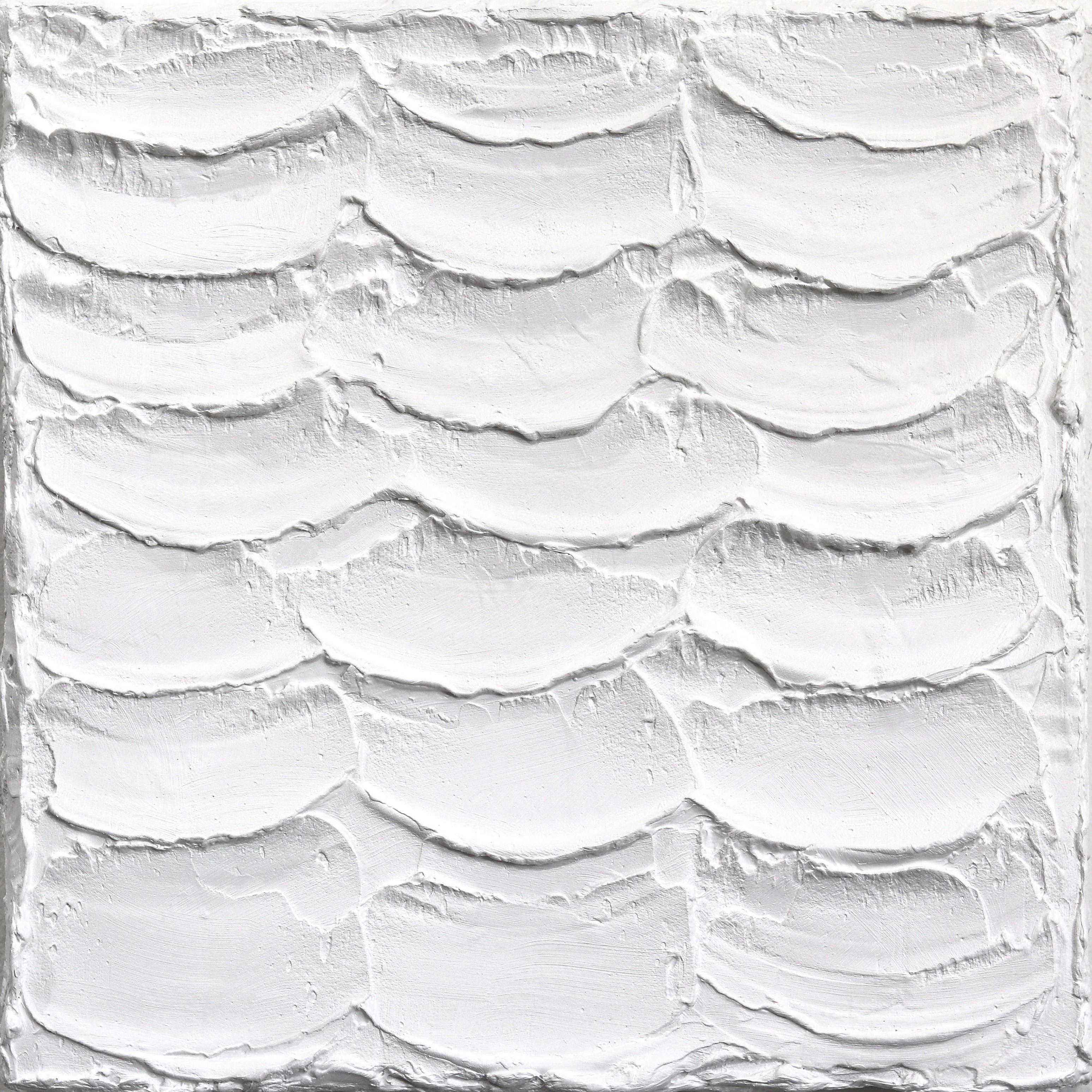 Len Klikunas Abstract Sculpture – Rugged Elements #3 – Weißes strukturiertes minimalistisches skulpturales Kunstwerk auf Leinwand