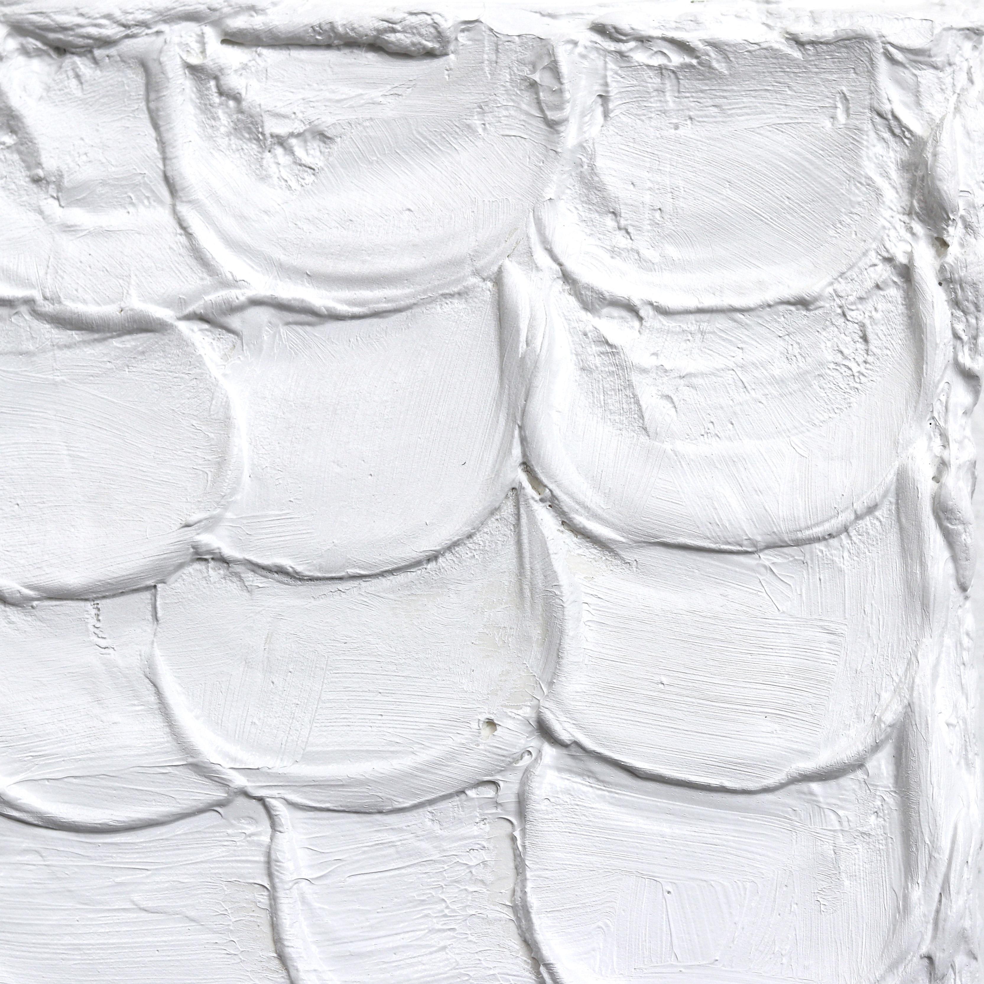 Rugged Elements #5 - White Thick Texture Abstract Minimalist Artwork on Canvas For Sale 1
