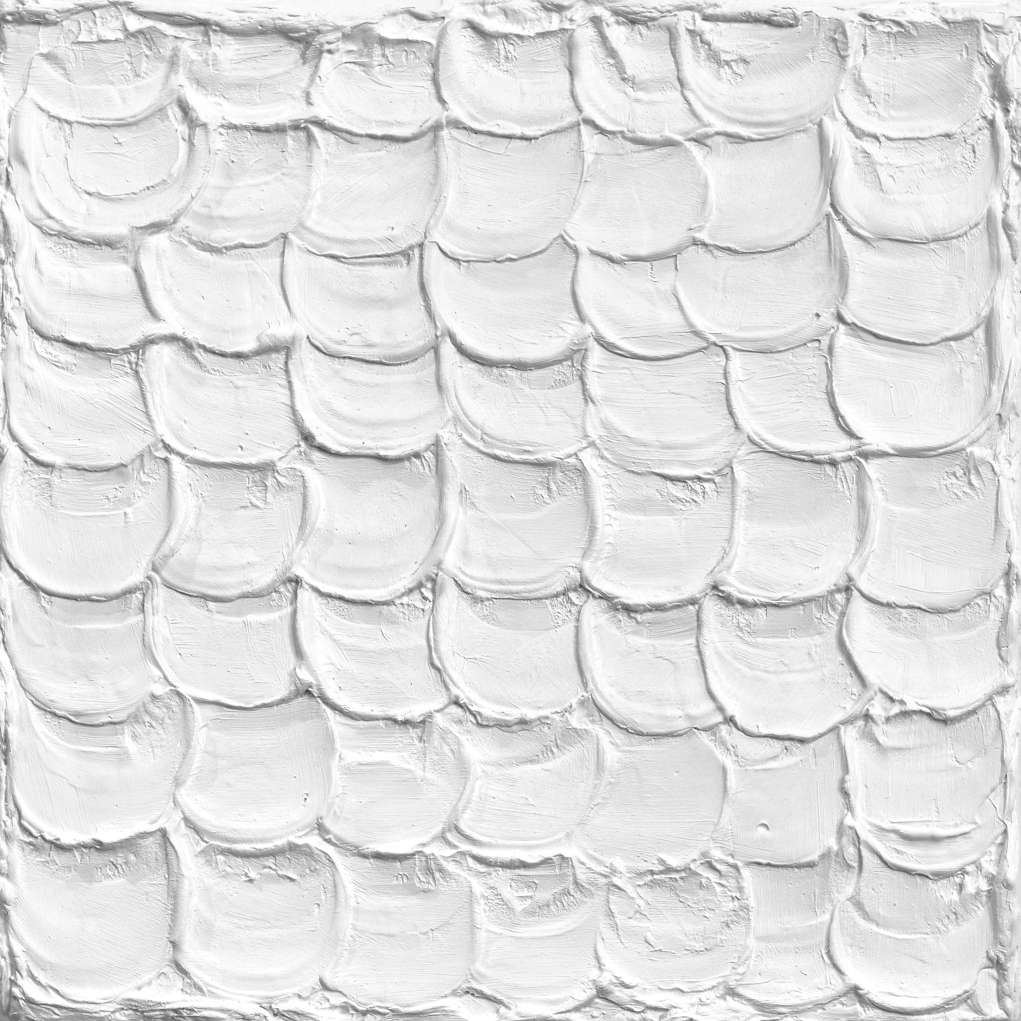 Abstract Painting Len Klikunas - Éléments froissés n° 5 - Œuvre d'art abstraite minimaliste sur toile blanche à texture épaisse