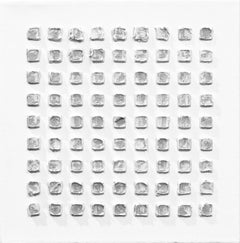 White on Gray Pictograph - Minimalist Artwork on Linen Canvas