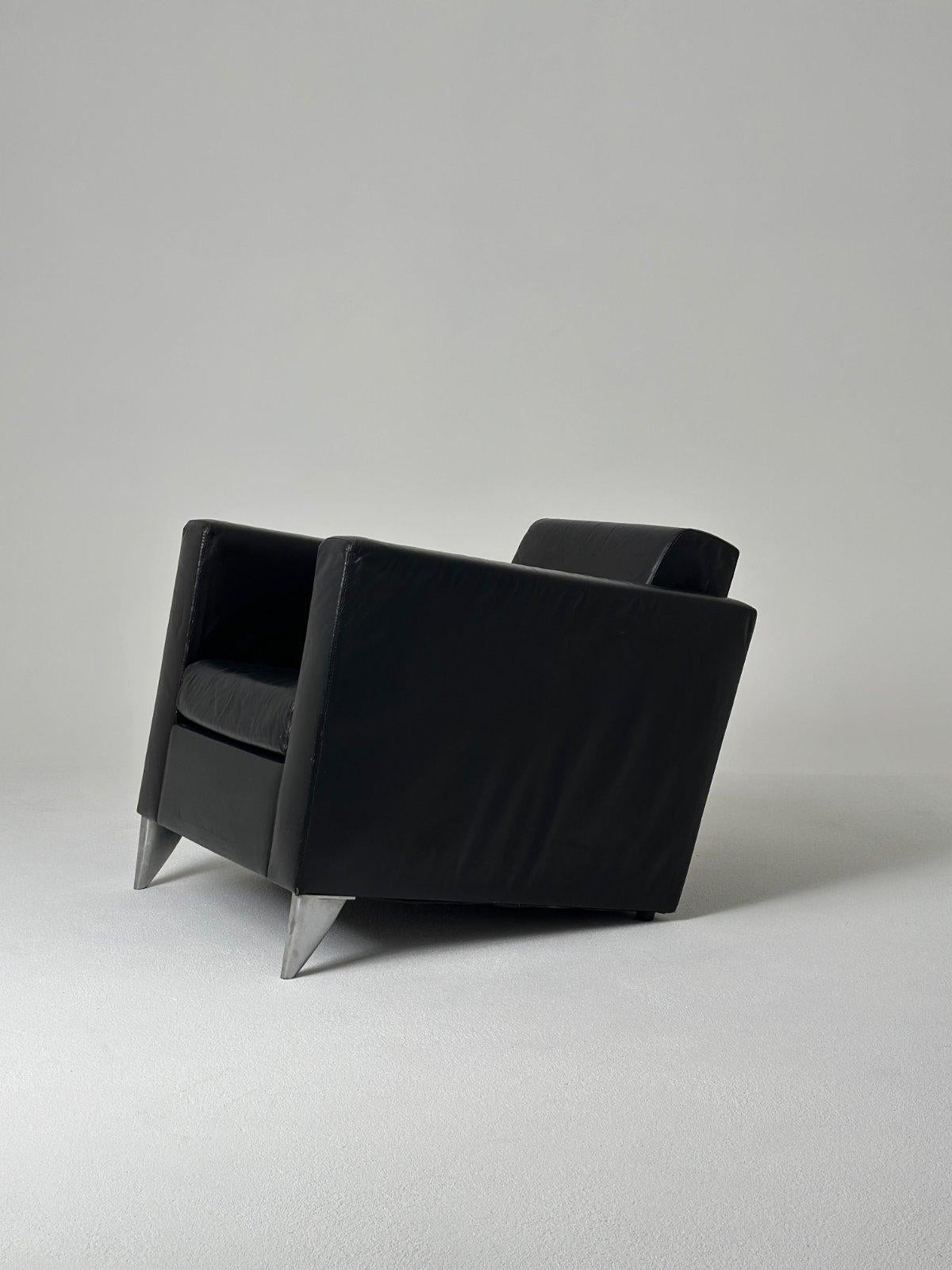 Len Niggelman Silla Longue de Philippe Starck en cuero negro Made By Driade Francia Años 80