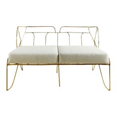Lena 2-Seater Sofa – Sculptural Brass Frame with White Upholstery by Misaya