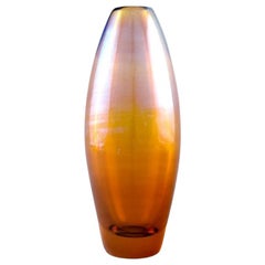 Lena Bergström, Orrefors, Vase in Metallic Amber-Colored Mouth-Blown Art Glass