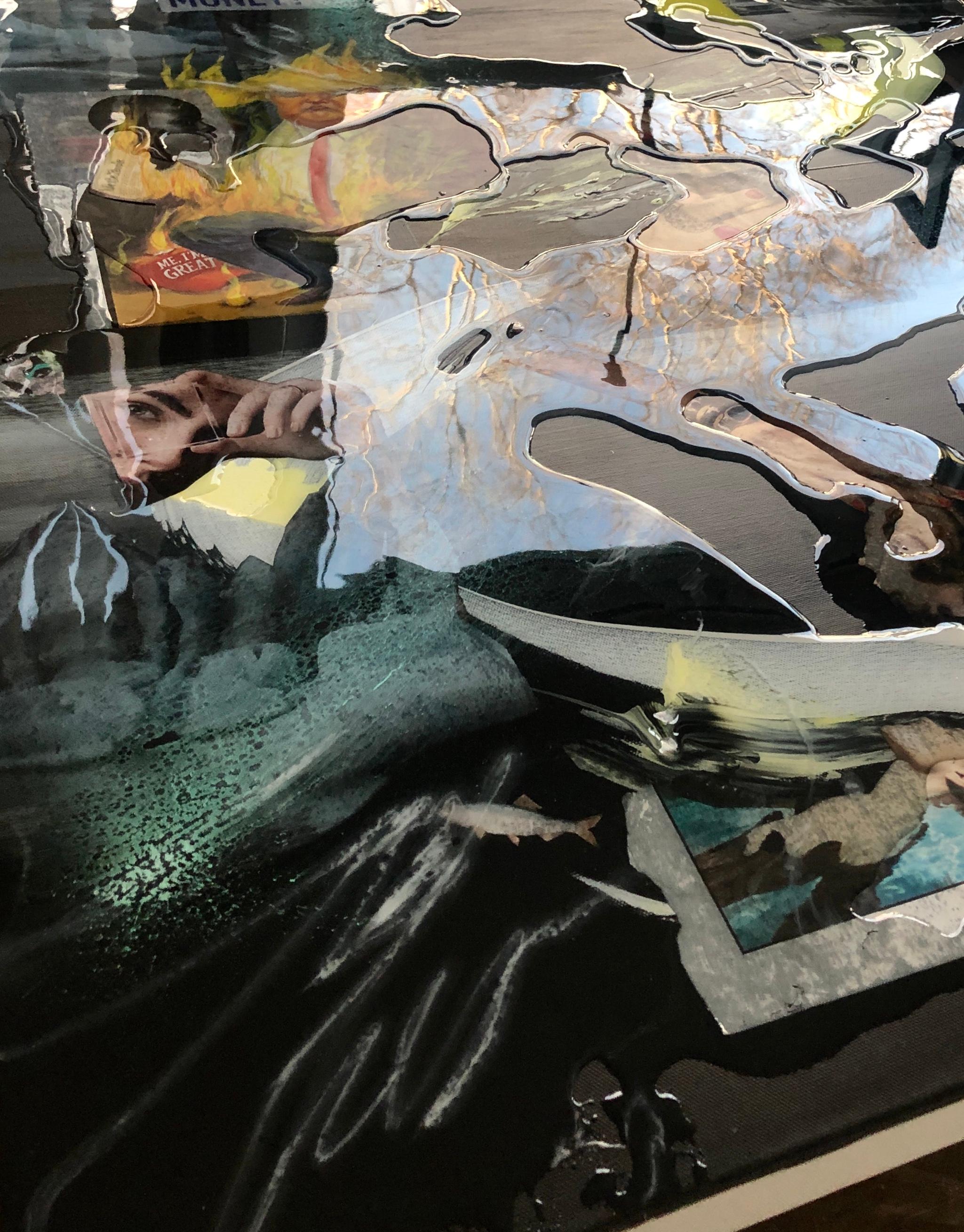 Non annegare (Il mondo contemporaneo)-collage, acrilico su tela - Painting di Lena Cher