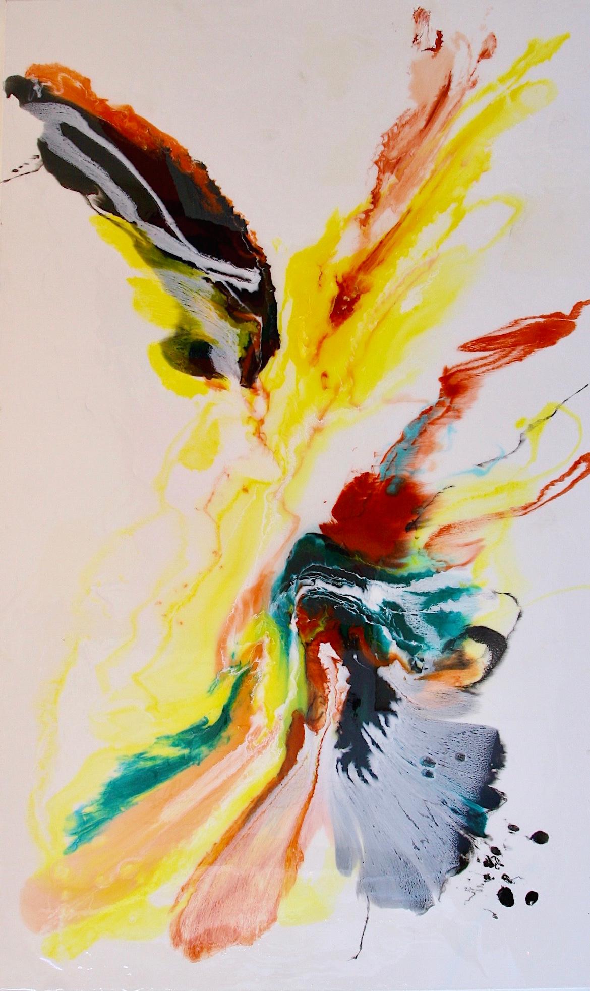 Abstract Drawing Lena Cher - Couleur de l'objet non aimé n° 1 - art d'abstraction, réalisé en orange, jaune, rouge et turquoise