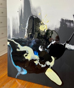 Alla ricerca della pace - arte d'astrazione realizzata in blu, giallo, nero e bianco