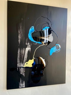 Liquid in Ventricles - abstract painting made in black, blue, yellow, white colo